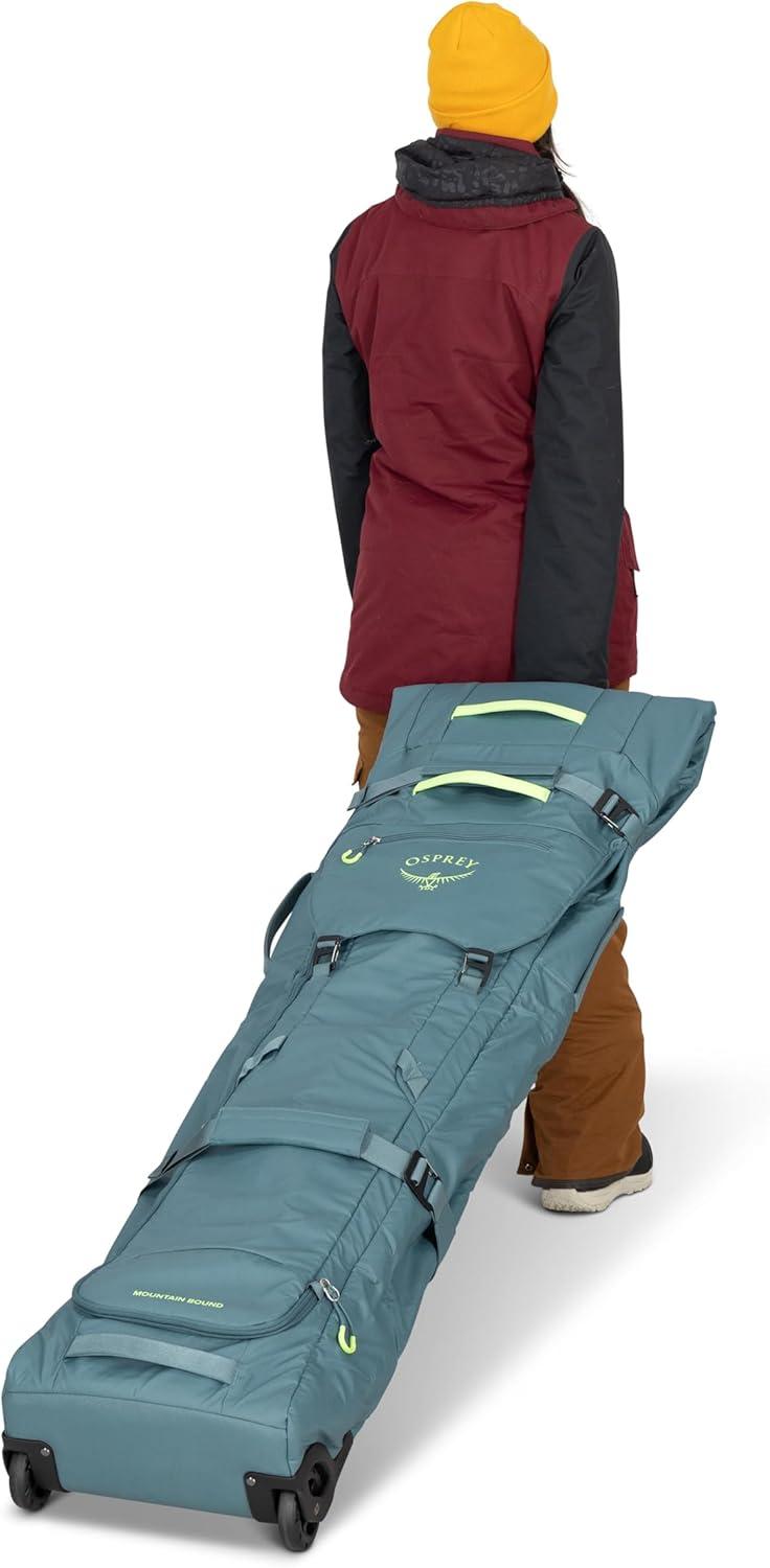 imageOsprey Mountain Bound Roller Ski and Snowboard Winter Travel Bag with Oversized Wheels Durable WaterResistant Design with NanoTough Fabric and Padded ProtectionCascade Blue