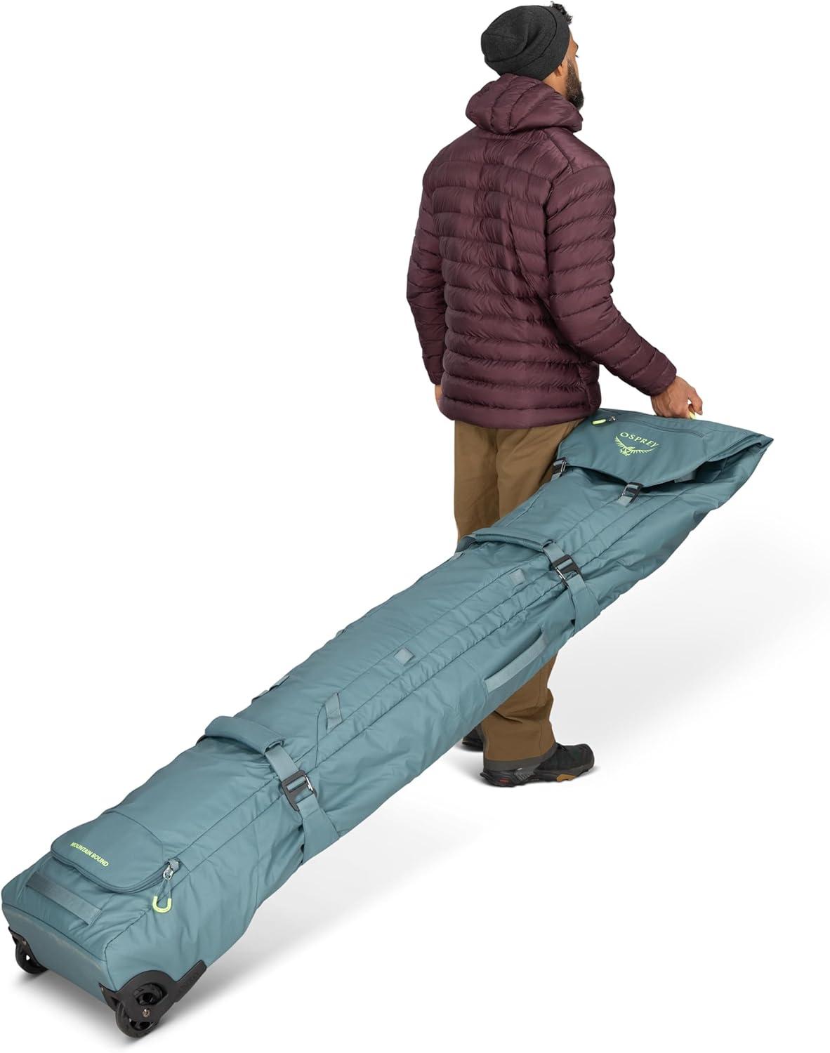 imageOsprey Mountain Bound Roller Ski and Snowboard Winter Travel Bag with Oversized Wheels Durable WaterResistant Design with NanoTough Fabric and Padded ProtectionCascade Blue