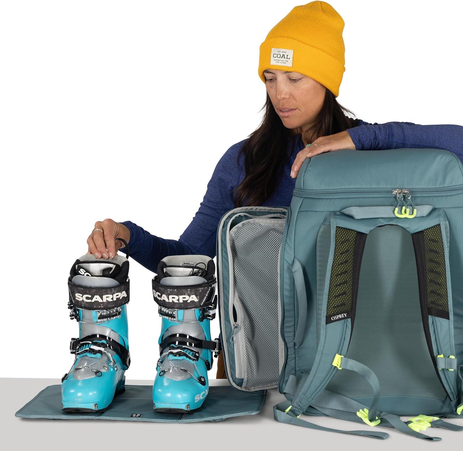 imageOsprey Mountain Bound Ski amp Snowboard Boot Bag Backpack with AirScape Technology and Padded Structure Premium Winter Luggage with Shoe Changing Mat BlackBlack