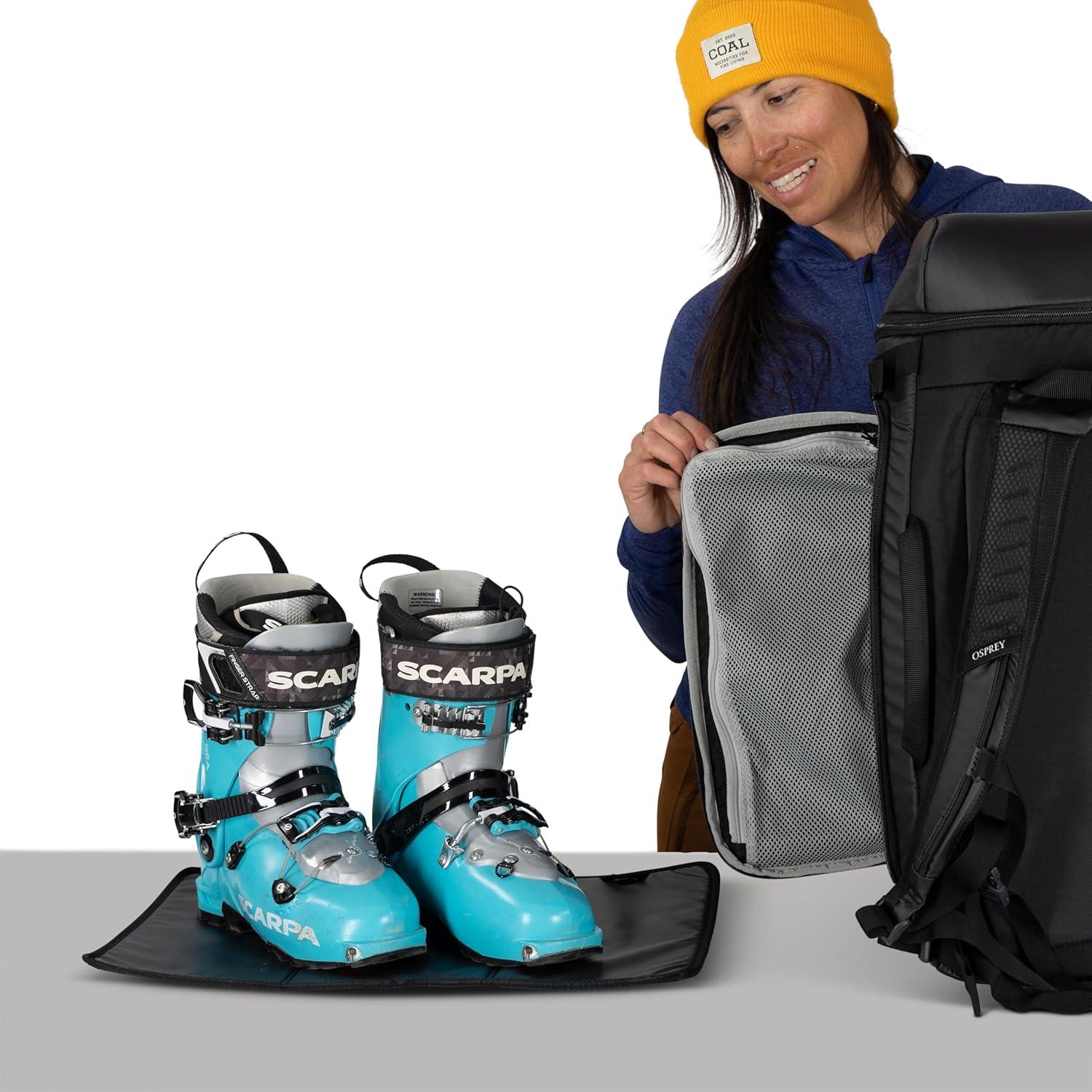 imageOsprey Mountain Bound Ski amp Snowboard Boot Bag Backpack with AirScape Technology and Padded Structure Premium Winter Luggage with Shoe Changing Mat BlackBlack