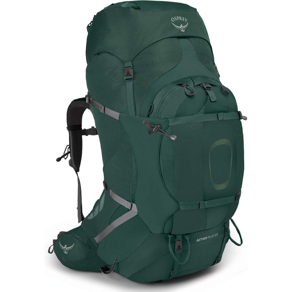 imageOsprey Aether Plus 100L Mens Backpacking Backpack Black SMAxo Green