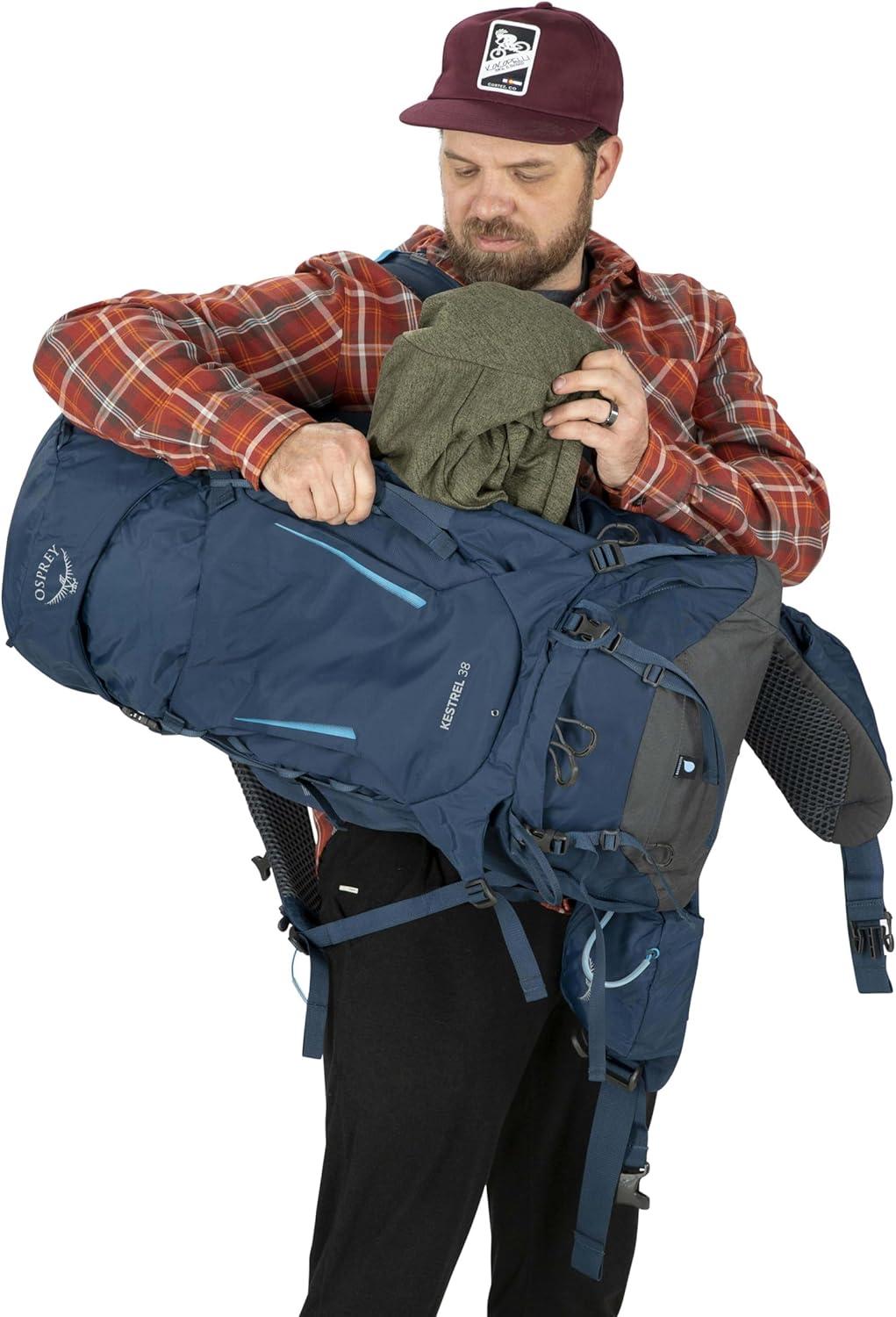 imageOsprey Kestrel 38L Mens Backpacking Backpack Hiking amp Camping Bag with Waterproof Raincover Olive Tan LargeXLargeBonsai Green