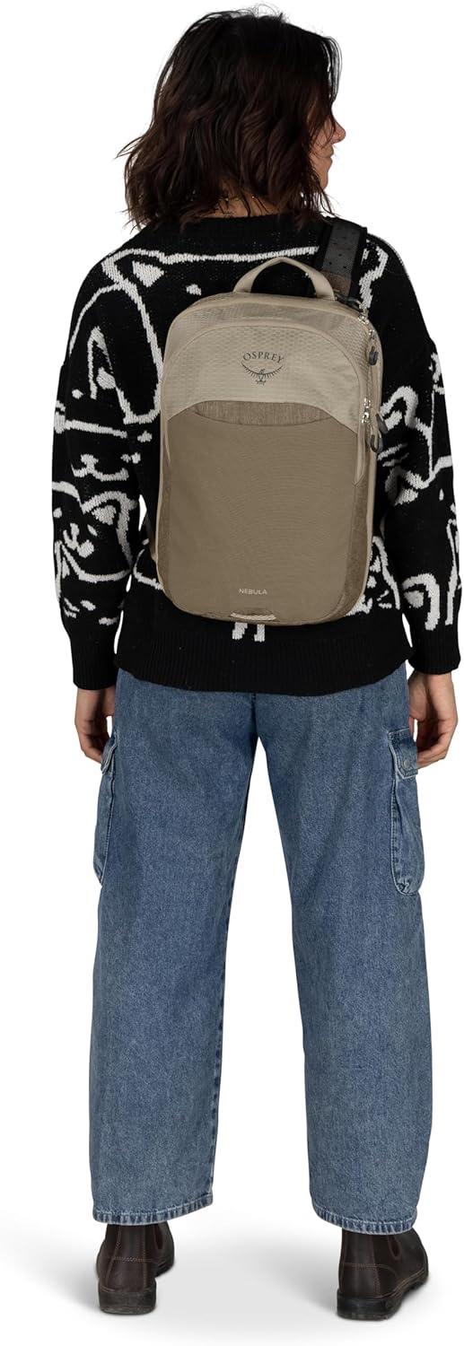 imageOsprey Nebula Shoulder Sling Bag Crossbody Backpack with Laptop Sleeve and Bottle Pocket Graphite Purple HeatherAlpaca TanLatte Brown Heather