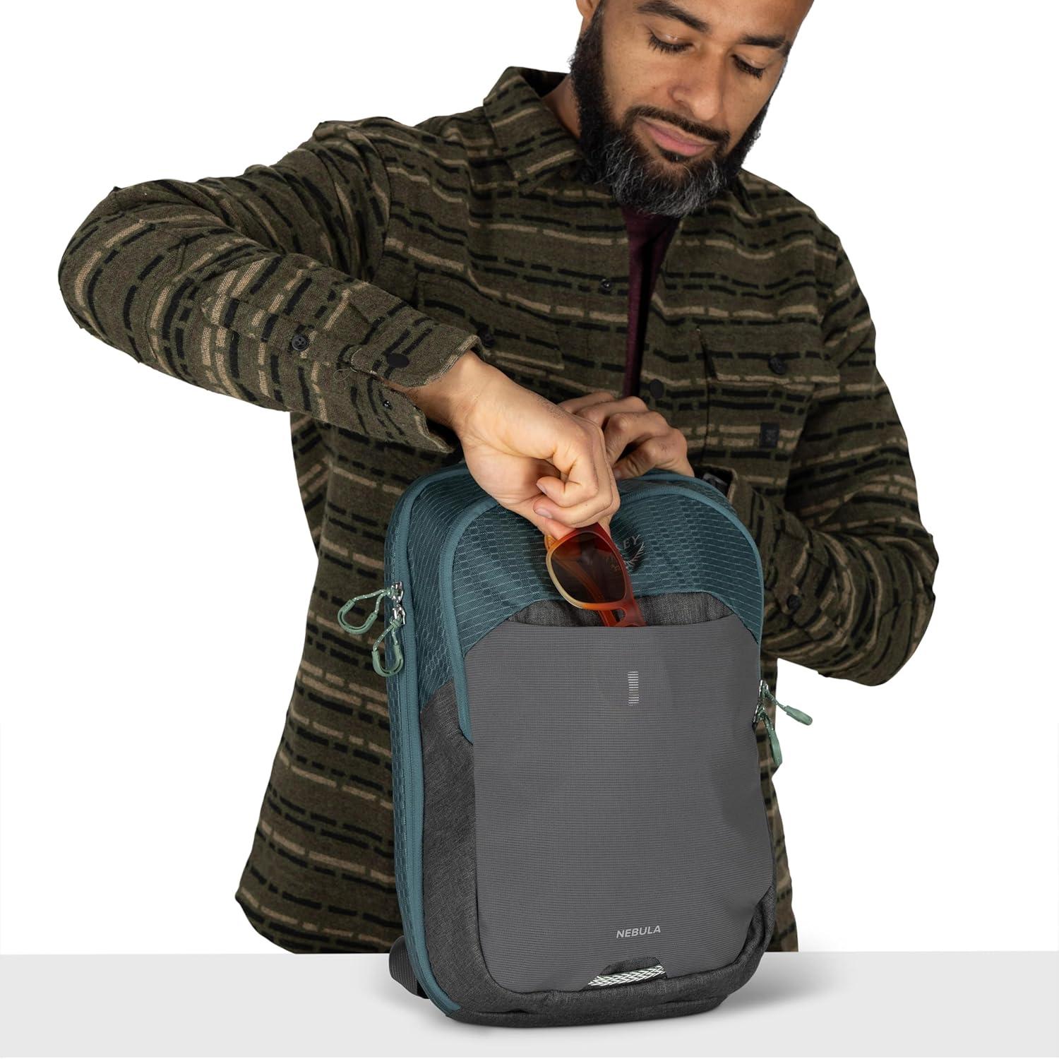 imageOsprey Nebula Shoulder Sling Bag Crossbody Backpack with Laptop Sleeve and Bottle Pocket Graphite Purple HeatherAlpaca TanLatte Brown Heather