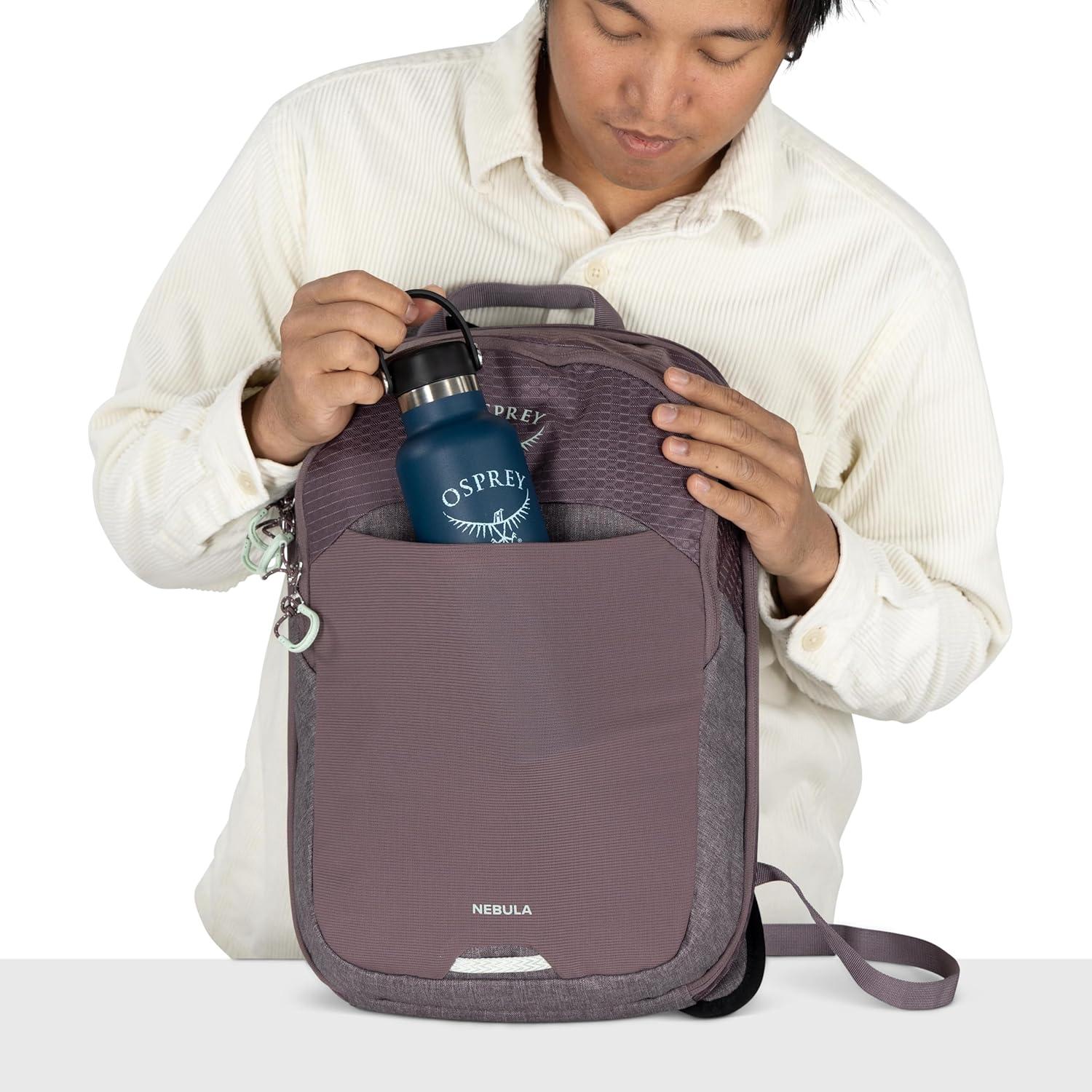 imageOsprey Nebula Shoulder Sling Bag Crossbody Backpack with Laptop Sleeve and Bottle Pocket Graphite Purple HeatherPorcelain Orange Heather