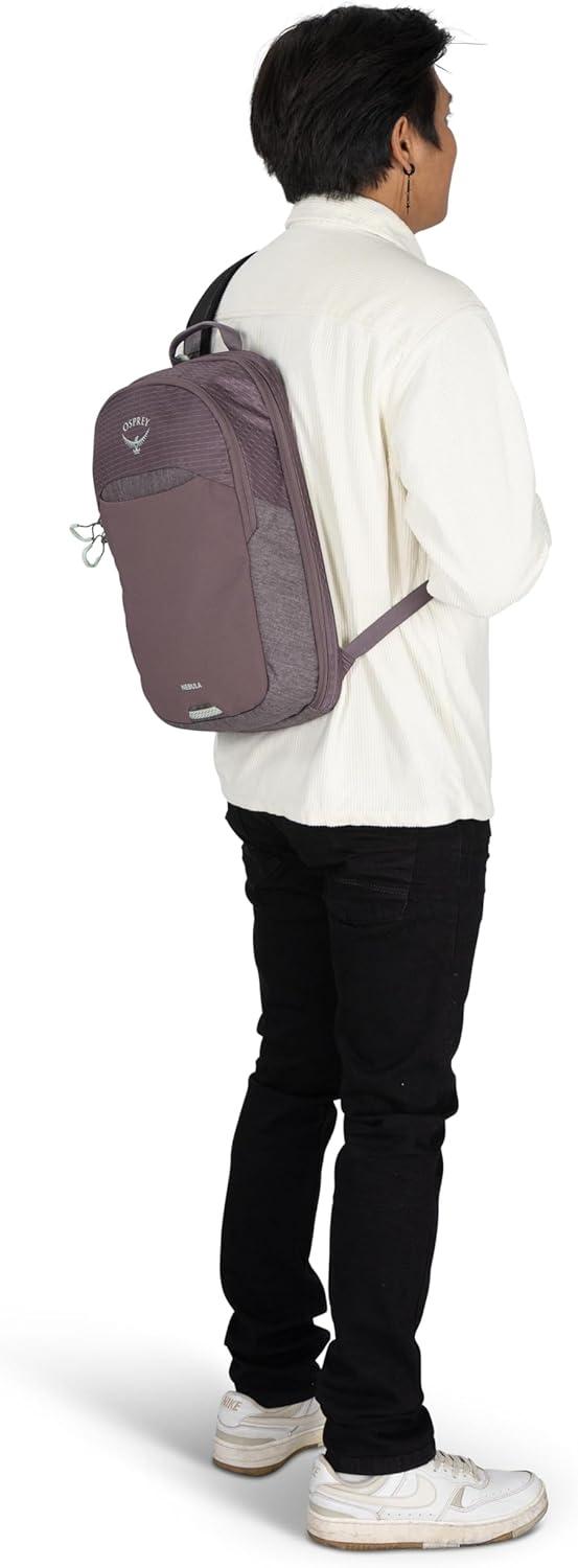 imageOsprey Nebula Shoulder Sling Bag Crossbody Backpack with Laptop Sleeve and Bottle Pocket Graphite Purple HeatherPorcelain Orange Heather