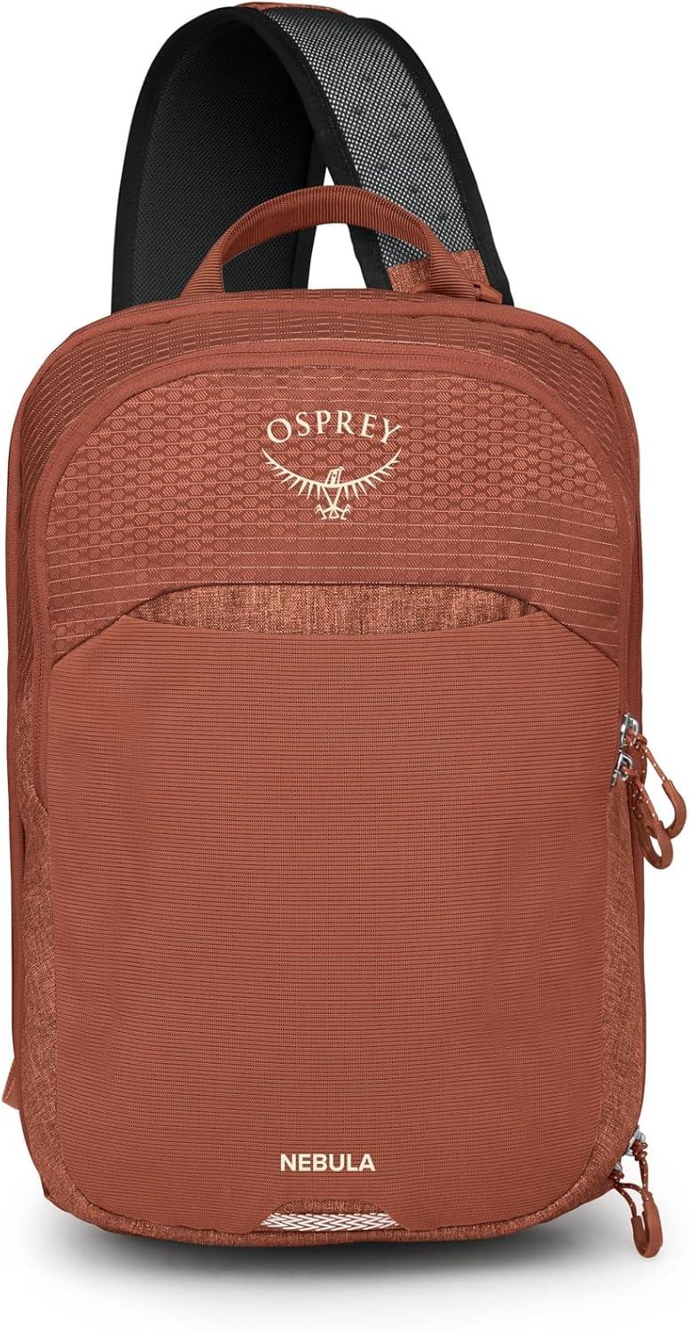 imageOsprey Nebula Shoulder Sling Bag Crossbody Backpack with Laptop Sleeve and Bottle Pocket Graphite Purple HeatherPorcelain Orange Heather