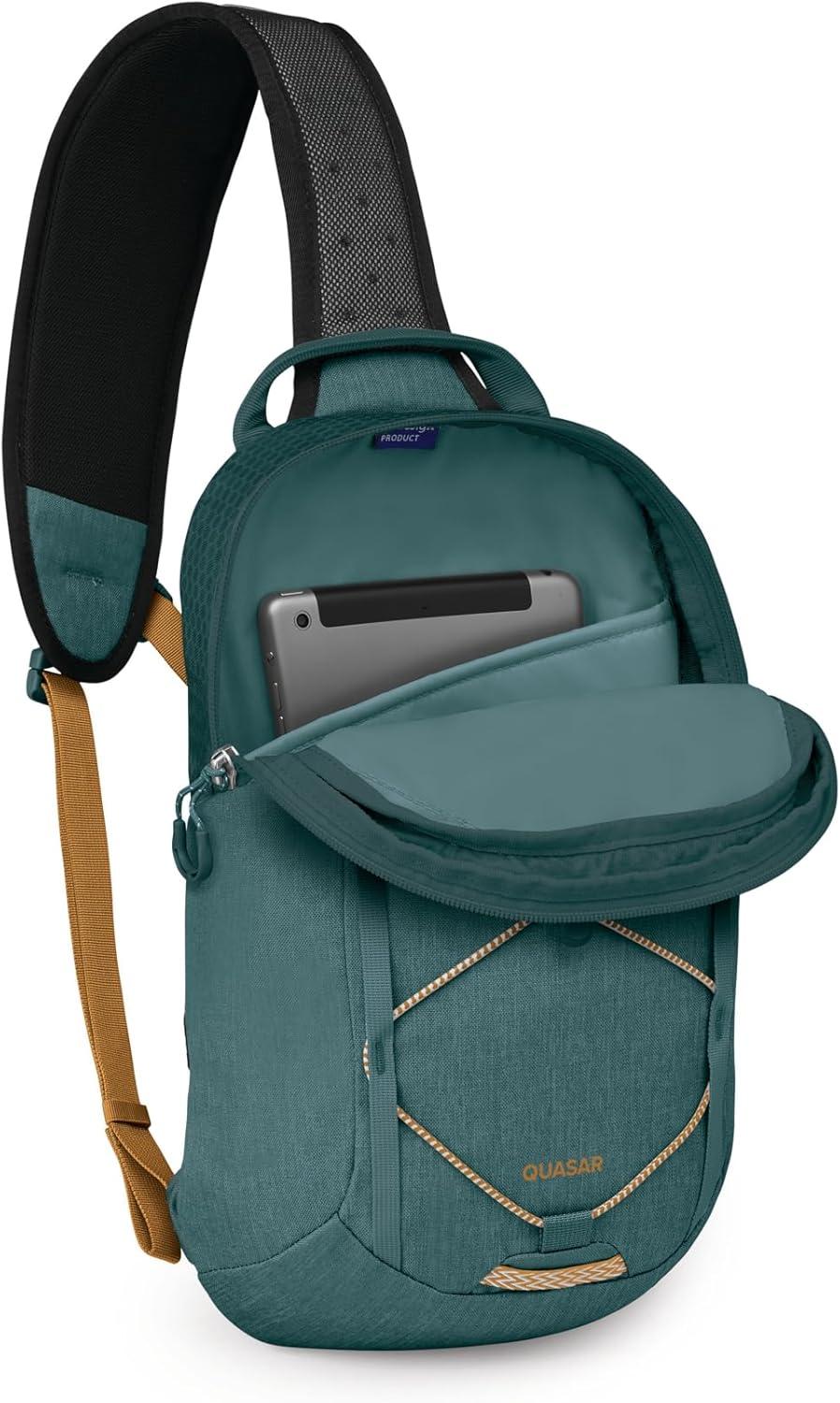 imageOsprey Quasar Shoulder Sling Bag Everyday Crossbody Backpack with Laptop Sleeve Bottle Pocket amp Phone Pocket Phantom Grey HeatherTorrent Blue Heather