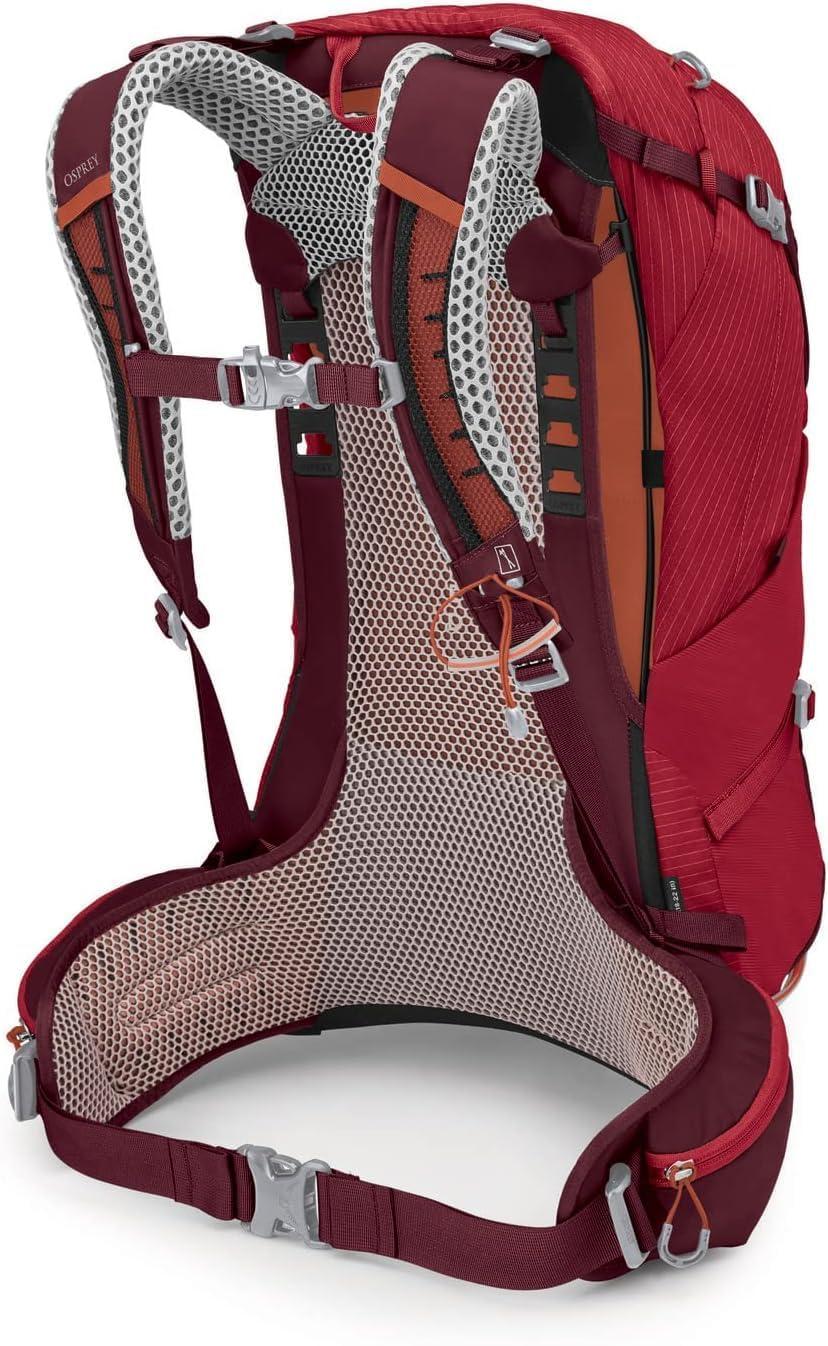 imageOsprey Stratos 44L Mens Hiking Backpack Lightweight Backpacking Pack with Waterproof Raincover Camping Bag Raven BlackPoinsettia Red