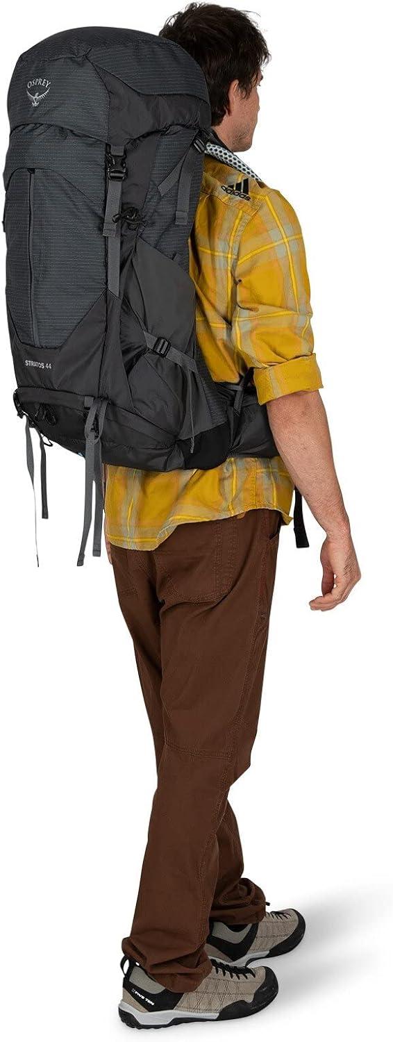imageOsprey Stratos 44L Mens Hiking Backpack Lightweight Backpacking Pack with Waterproof Raincover Camping Bag Raven BlackTunnel Vision Grey