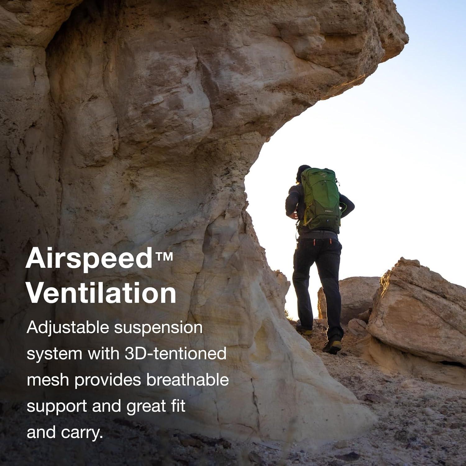 imageOsprey Stratos 44L Mens Hiking Backpack Lightweight Backpacking Pack with Waterproof Raincover Camping Bag Raven BlackTunnel Vision Grey