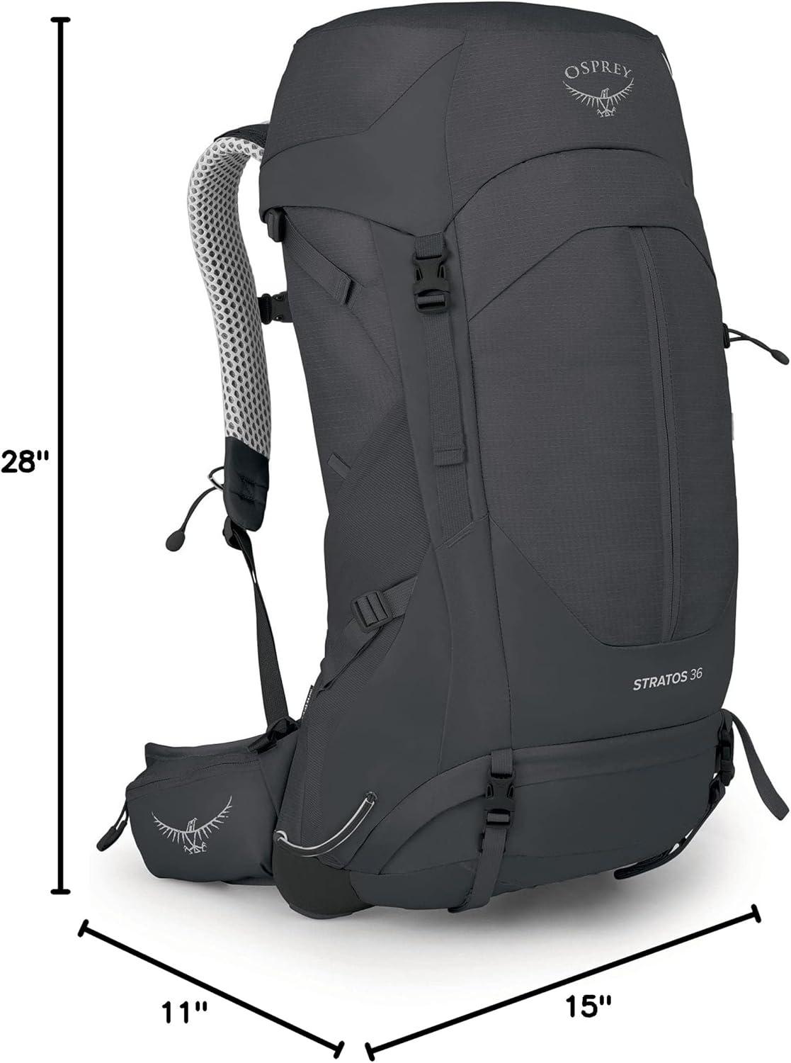 imageOsprey Stratos 44L Mens Hiking Backpack Lightweight Backpacking Pack with Waterproof Raincover Camping Bag Raven BlackTunnel Vision Grey