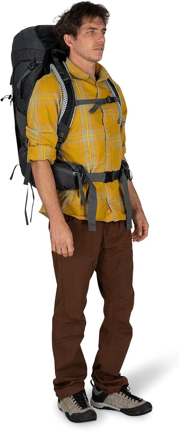 imageOsprey Stratos 44L Mens Hiking Backpack Lightweight Backpacking Pack with Waterproof Raincover Camping Bag Raven BlackTunnel Vision Grey
