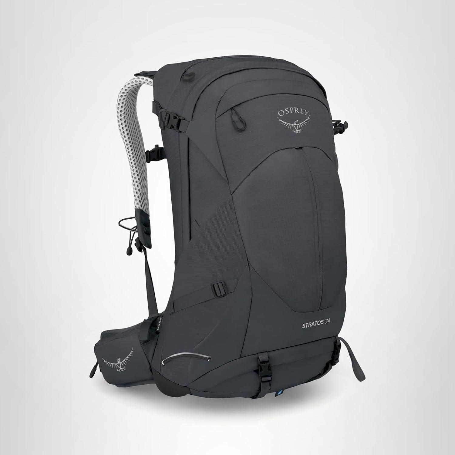 imageOsprey Stratos 44L Mens Hiking Backpack Lightweight Backpacking Pack with Waterproof Raincover Camping Bag Raven BlackTunnel Vision Grey