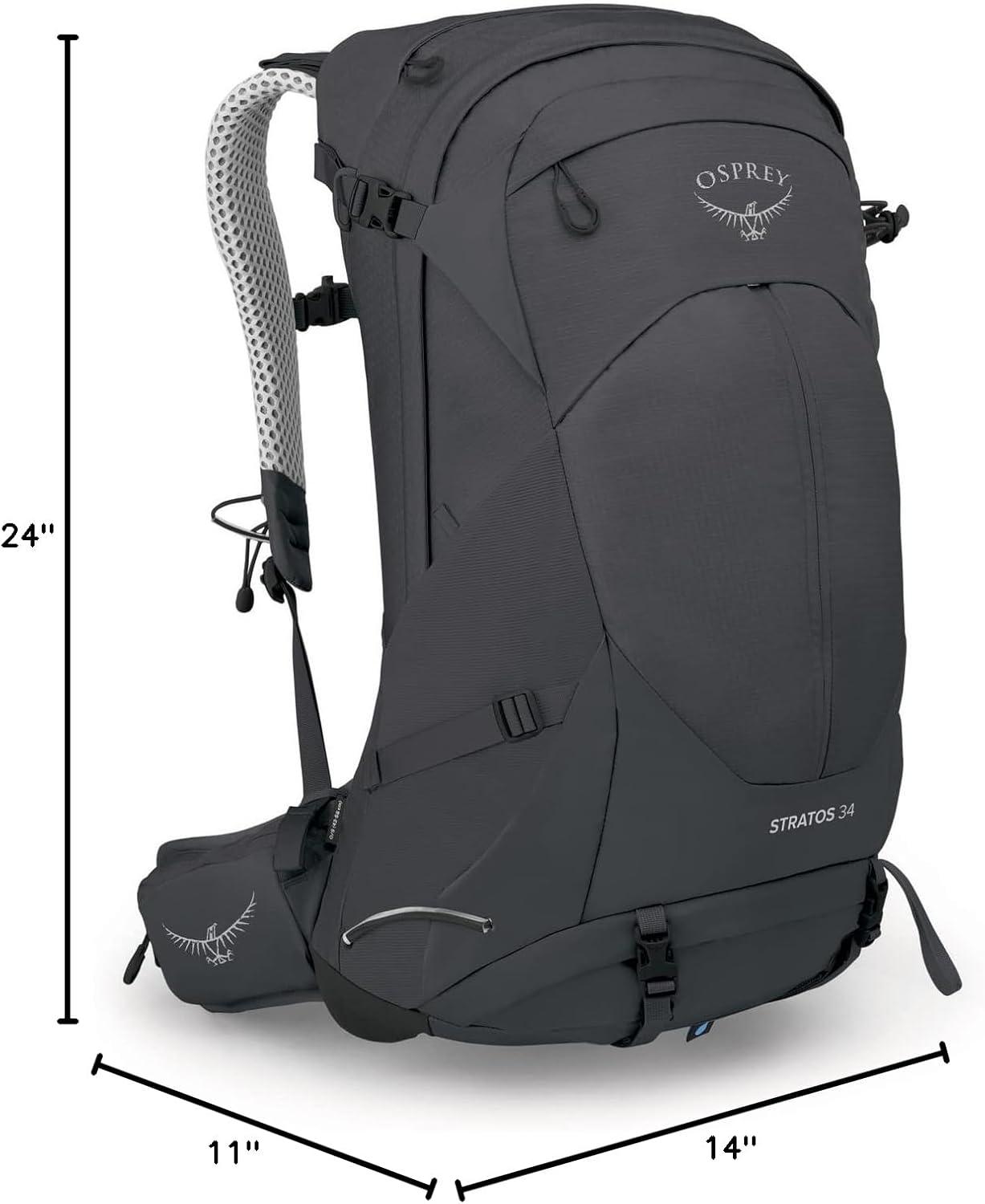 imageOsprey Stratos 44L Mens Hiking Backpack Lightweight Backpacking Pack with Waterproof Raincover Camping Bag Raven BlackTunnel Vision Grey