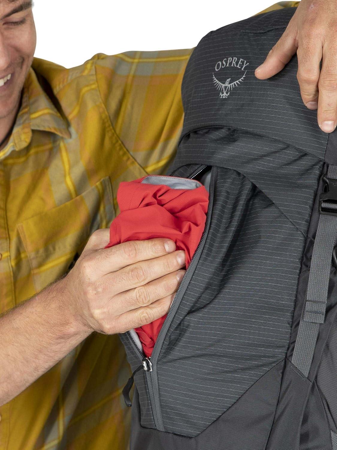 imageOsprey Stratos 44L Mens Hiking Backpack Lightweight Backpacking Pack with Waterproof Raincover Camping Bag Raven BlackTunnel Vision Grey