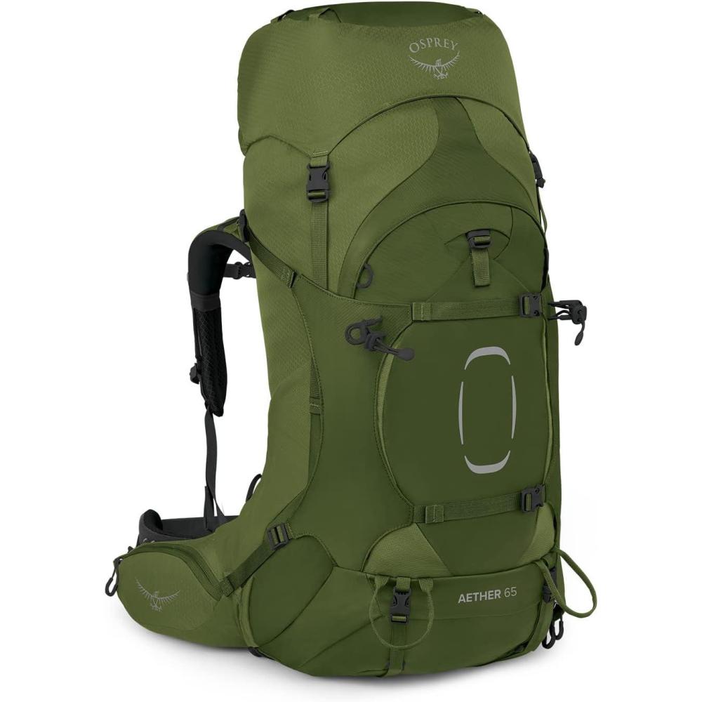 imageOsprey Aether 65L Mens Backpacking Backpack Black SMGarlic Mustard Green