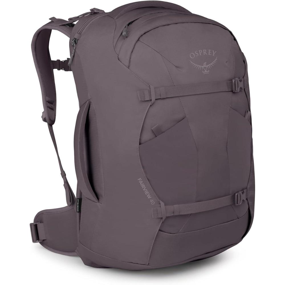 imageOsprey Fairview 55L Womens Travel Backpack  Carry On Bag with Personal Item Sized Detachable Daypack SawdustOlive TanGraphite Purple