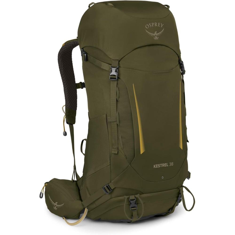 imageOsprey Kestrel 38L Mens Backpacking Backpack  Hiking amp Camping Bag with Waterproof Raincover Olive Tan LargeXLargeMoss Green
