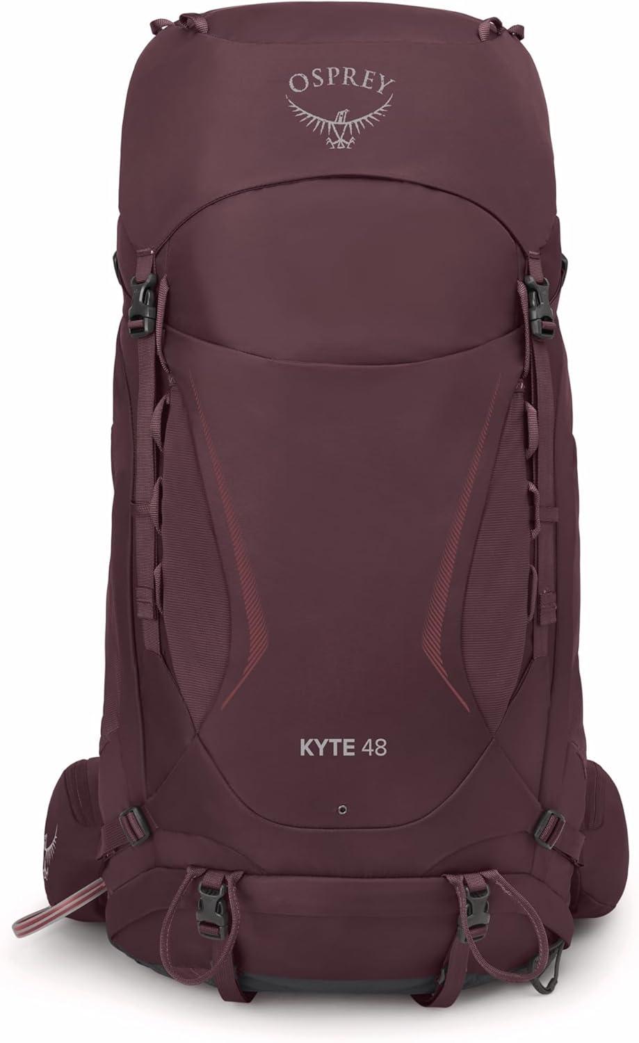 imageOsprey Kyte 48L Womens Backpacking Backpack Hiking amp Camping Bag with Waterproof Raincover Barley Brown XSmallSmallElderberry Purple