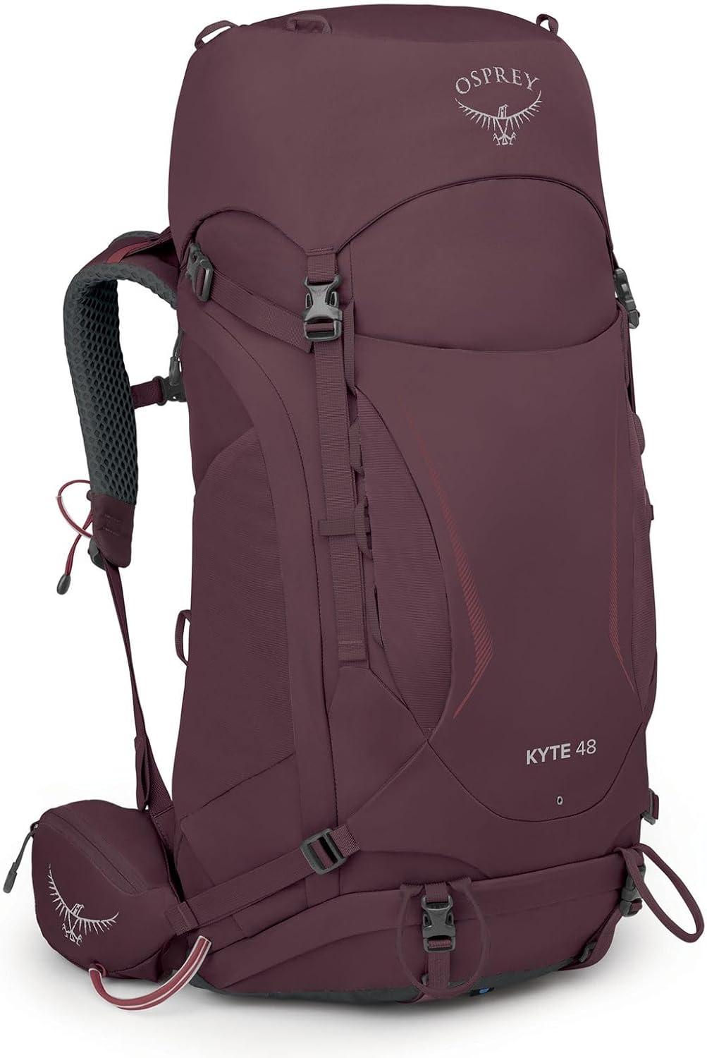 imageOsprey Kyte 48L Womens Backpacking Backpack Hiking amp Camping Bag with Waterproof Raincover Barley Brown XSmallSmallElderberry Purple