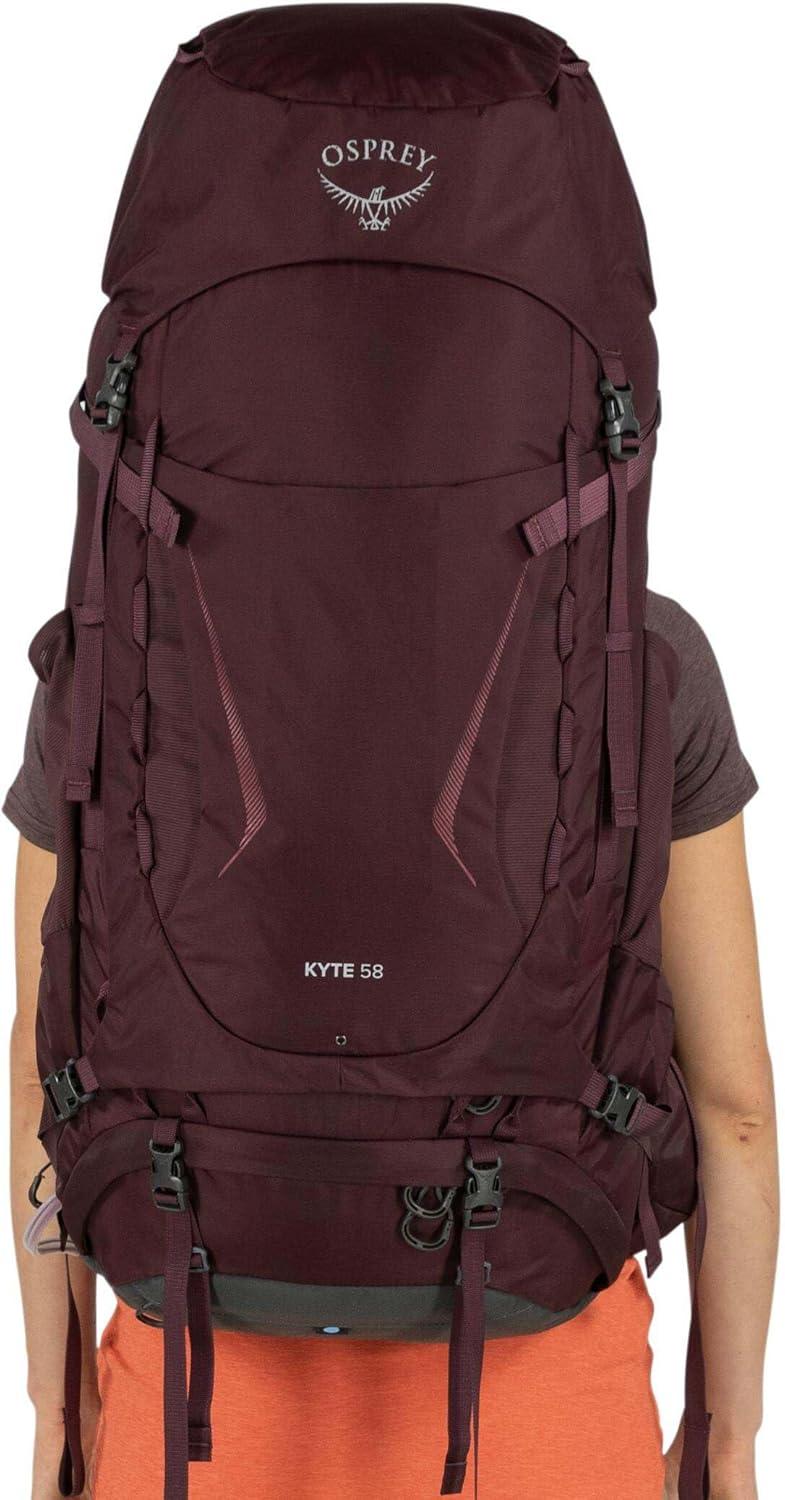 imageOsprey Kyte 58L Womens Backpacking Backpack Hiking amp Camping Bag with Waterproof Raincover Rocky Brook Green MediumLargeElderberry Purple