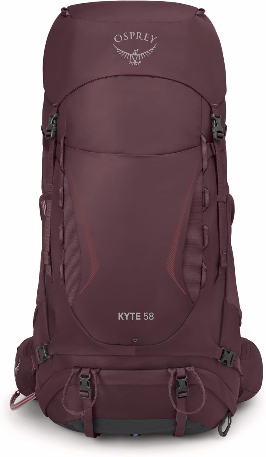 imageOsprey Kyte 58L Womens Backpacking Backpack Hiking amp Camping Bag with Waterproof Raincover Rocky Brook Green MediumLargeElderberry Purple
