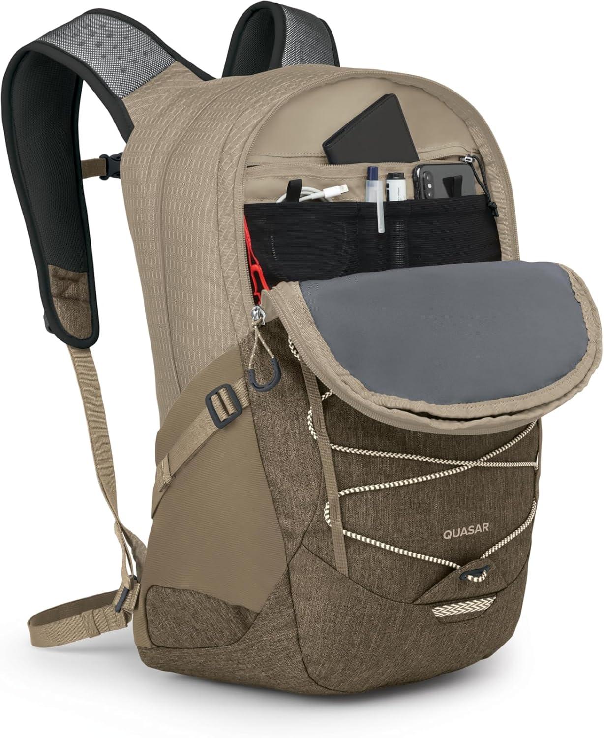 imageOsprey Quasar Commuter Backpack Slim Everyday Bag with Laptop Sleeve amp Bottle Pockets for Work amp Schoo Phantom Grey HeatherAlpaca TanLatte Brown Heather