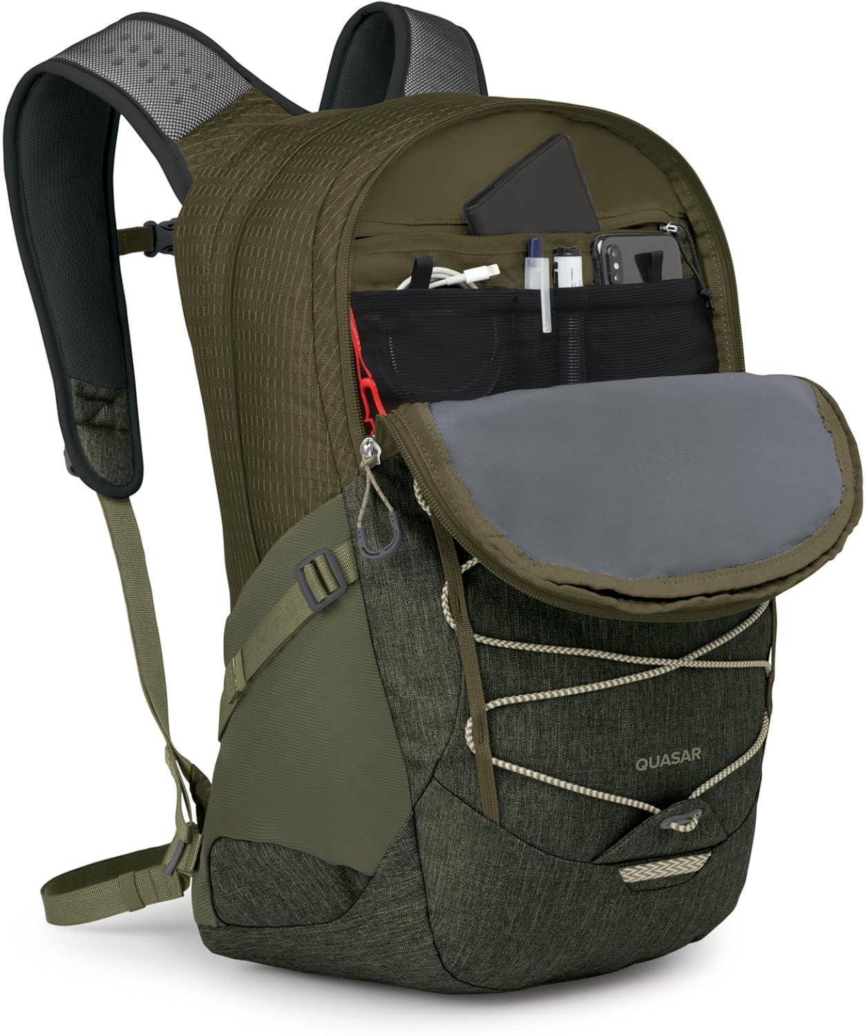 imageOsprey Quasar Commuter Backpack Slim Everyday Bag with Laptop Sleeve amp Bottle Pockets for Work amp Schoo Phantom Grey HeatherMoss Greenearl Grey Heather