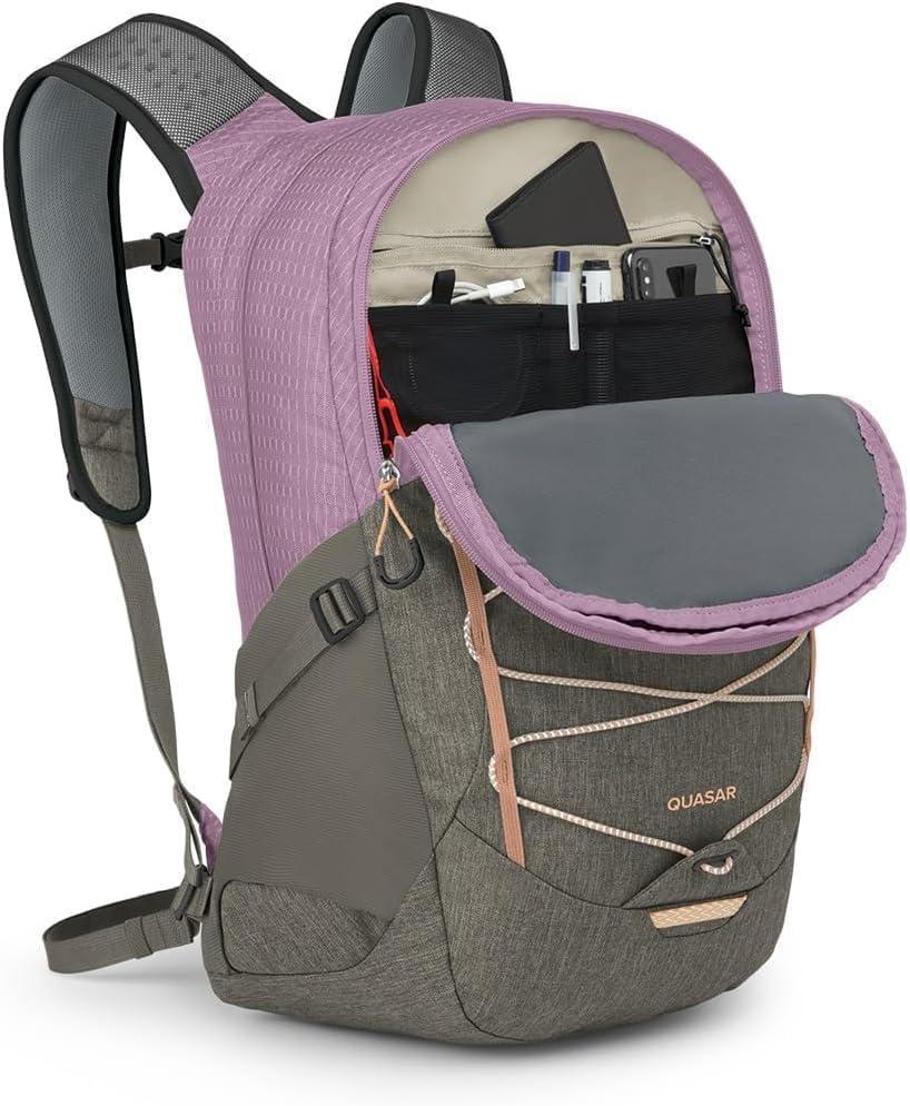 imageOsprey Quasar Commuter Backpack Slim Everyday Bag with Laptop Sleeve amp Bottle Pockets for Work amp Schoo Phantom Grey HeatherPashminaTan Concrete