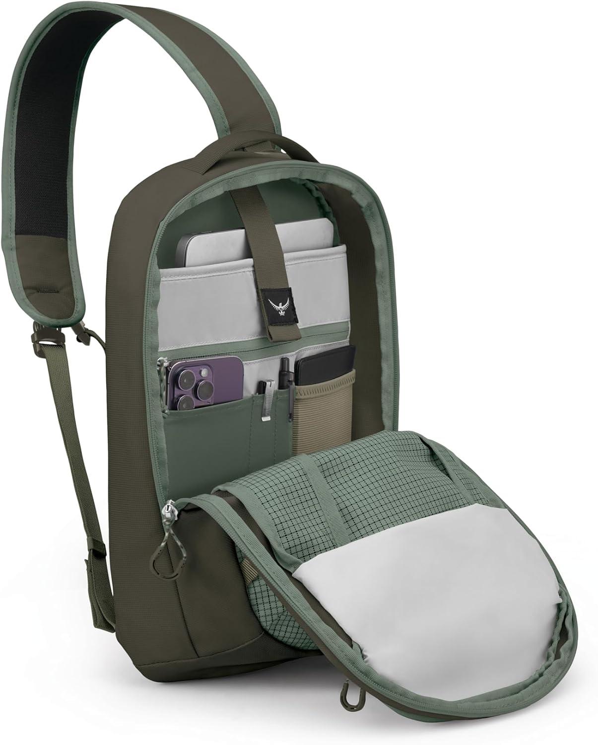 imageOsprey Transporter Crossbody Shoulder Sling Personal Item Bag Small Everyday Backpack Mystery WhiteMoody BurgundyPine Leaf Green