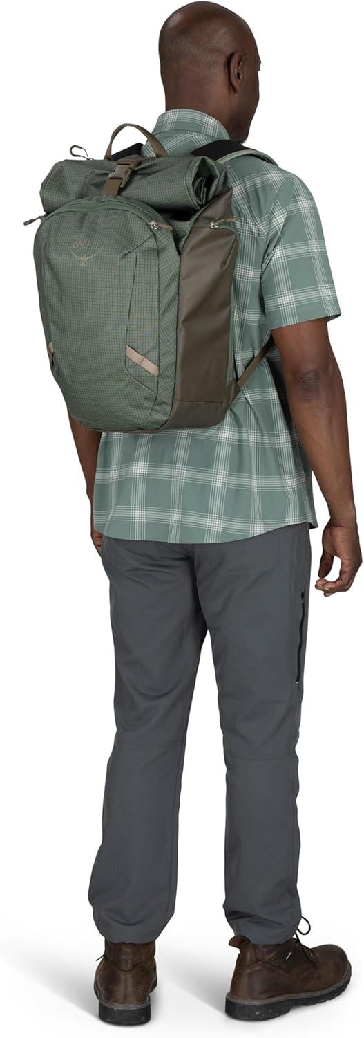 imageOsprey Transporter Roll Top Commuter Backpack Everyday Laptop Bag Water Resistant Daypack Mystery WhiteMoody BurgundyPine LeafEarl Grey
