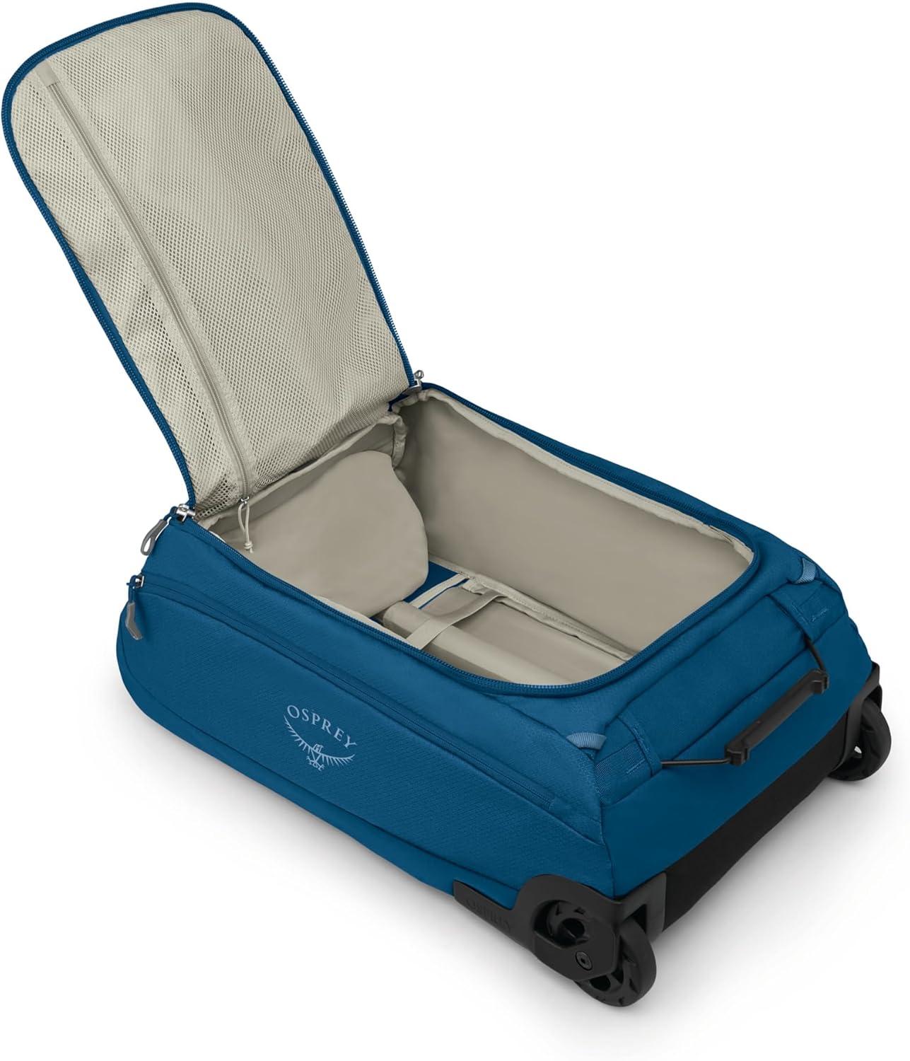 imageOsprey Daylite 40L Wheeled Carry On Collapsible Travel Duffel Bag Lightweight Rolling Suitcase Blue SpikemossAlkalineNight Shift Blue