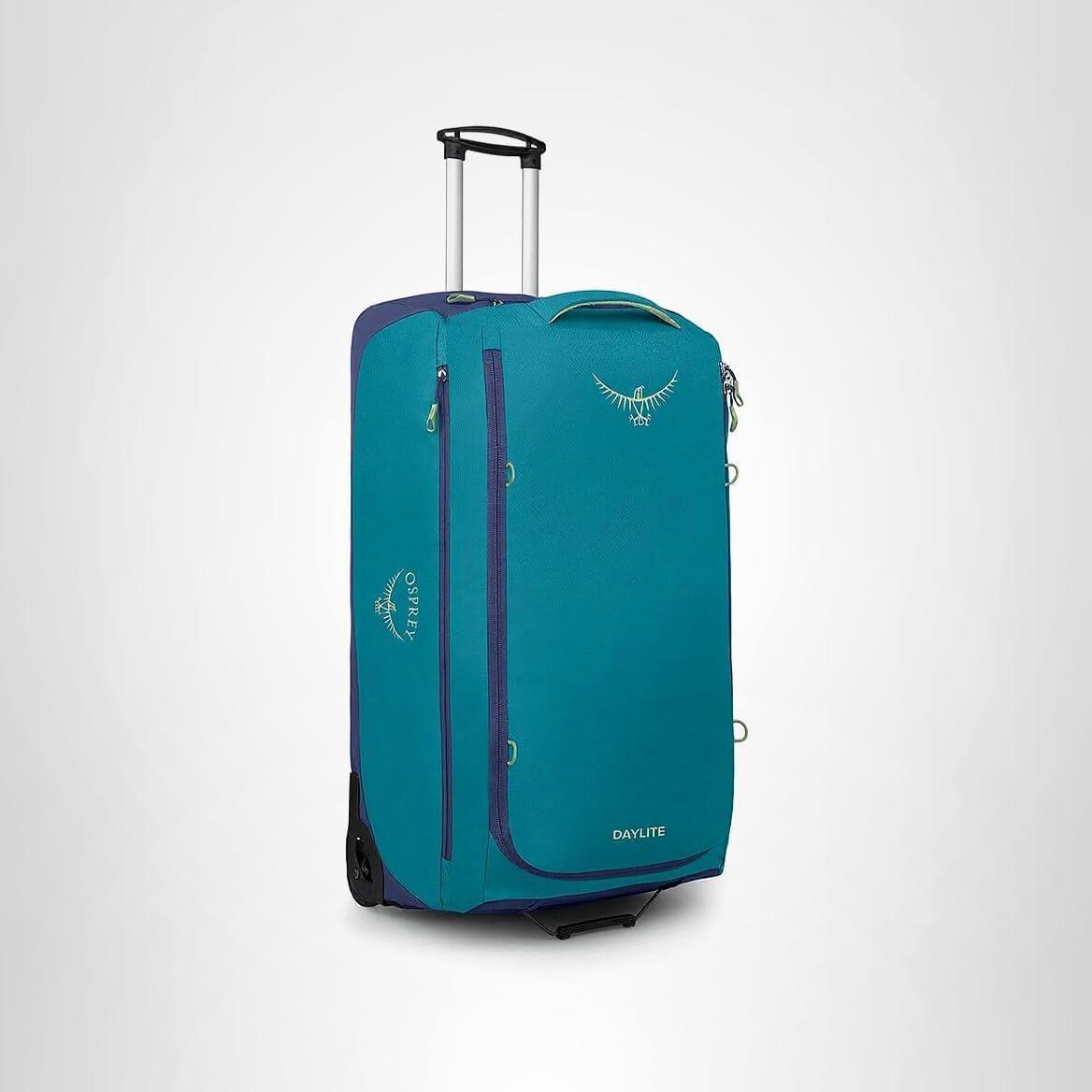 imageOsprey Daylite 85L Wheeled Collapsible Travel Duffel Bag Lightweight Durable Rolling Suitcase BlackBlue SpikemossAlkaline