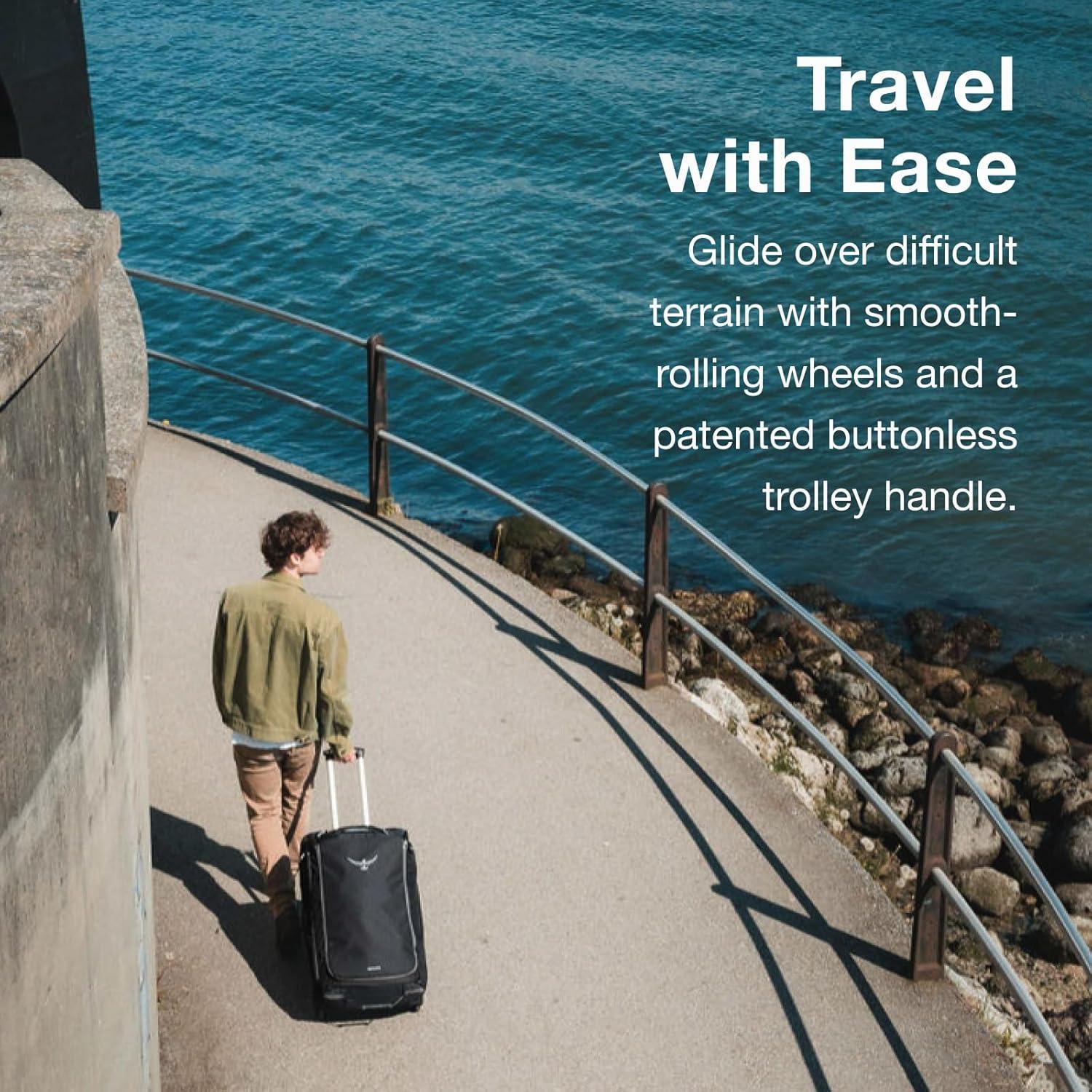 imageOsprey Daylite 85L Wheeled Collapsible Travel Duffel Bag Lightweight Durable Rolling Suitcase BlackBlue SpikemossAlkaline