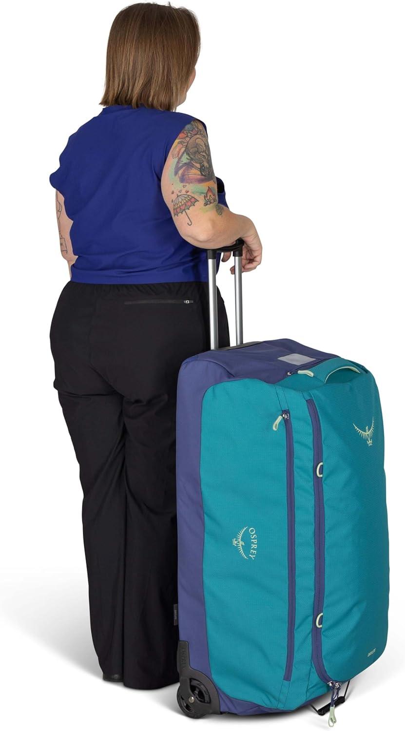 imageOsprey Daylite 85L Wheeled Collapsible Travel Duffel Bag Lightweight Durable Rolling Suitcase BlackBlue SpikemossAlkaline