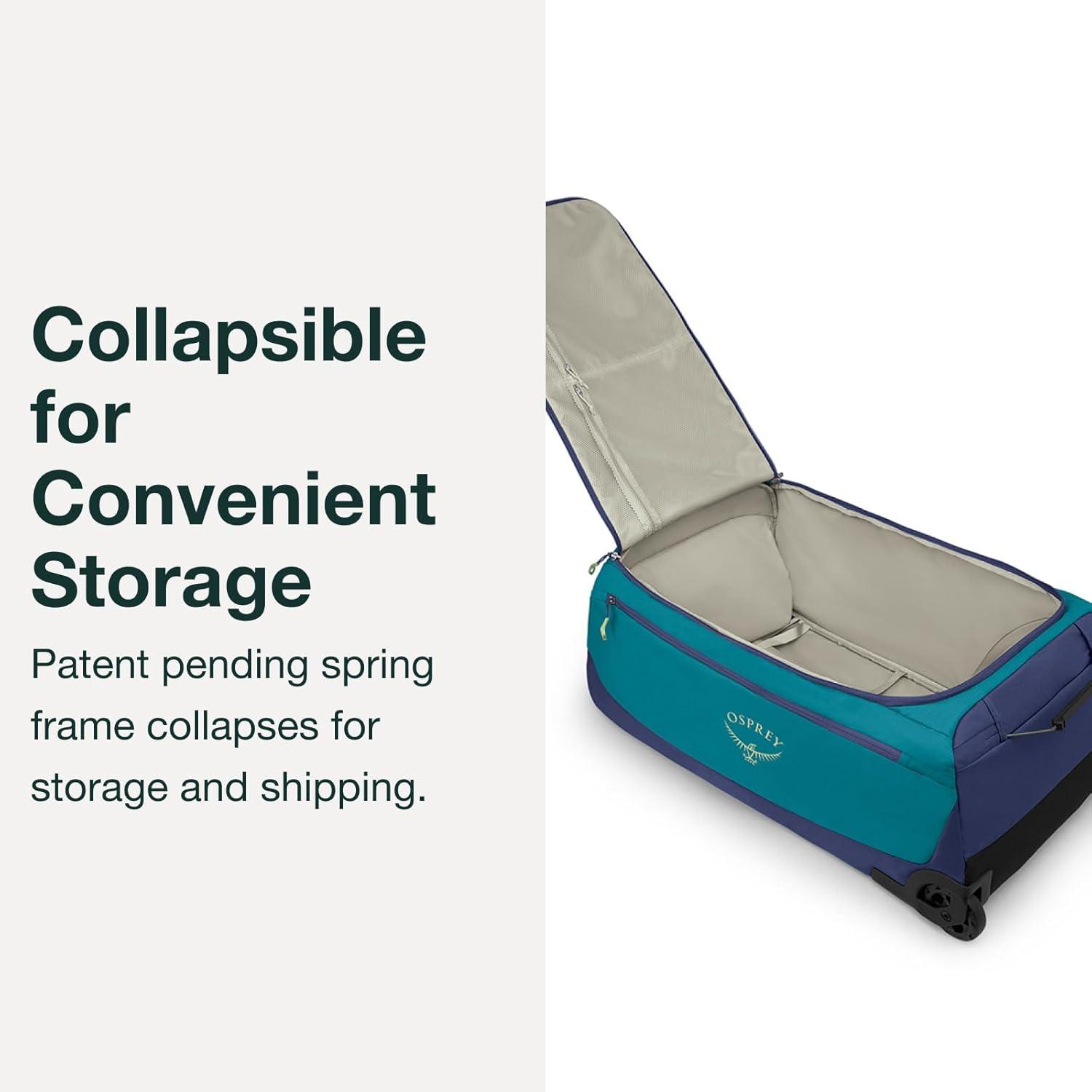 imageOsprey Daylite 85L Wheeled Collapsible Travel Duffel Bag Lightweight Durable Rolling Suitcase BlackBlue SpikemossAlkaline