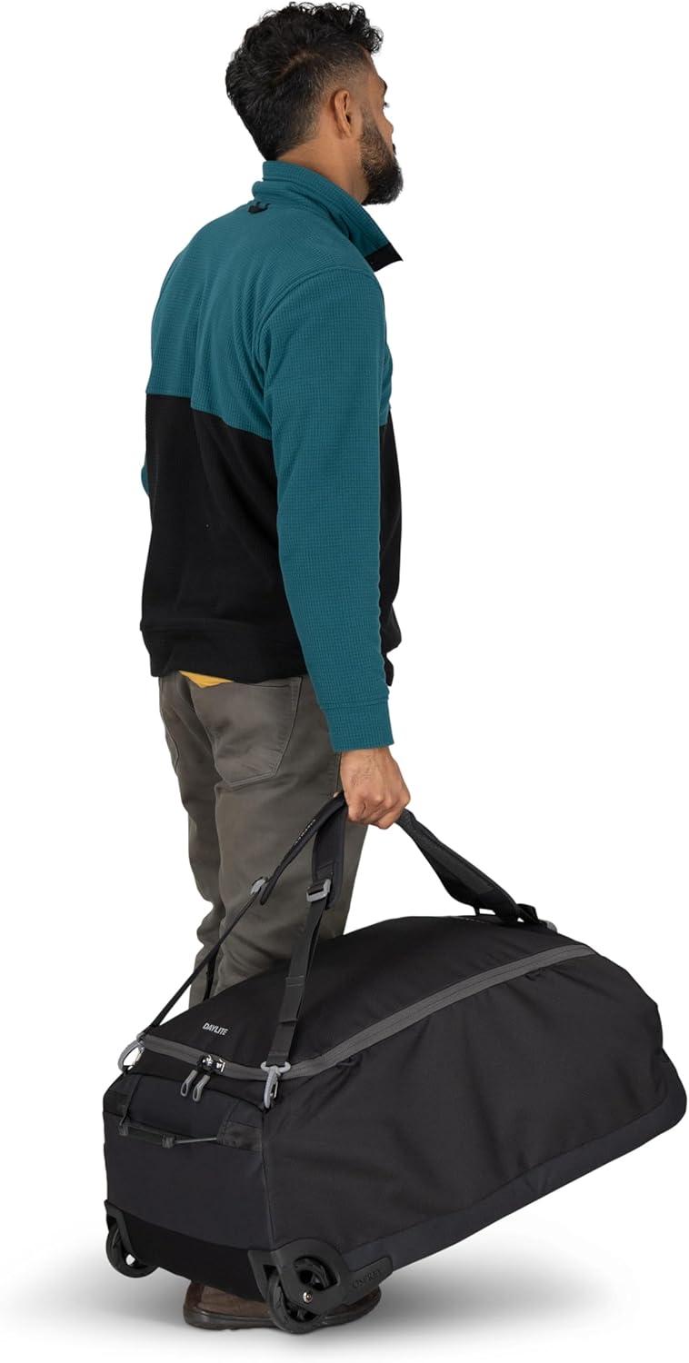 imageOsprey Daylite 85L Wheeled Collapsible Travel Duffel Bag Lightweight Durable Rolling Suitcase BlackBlue SpikemossAlkaline