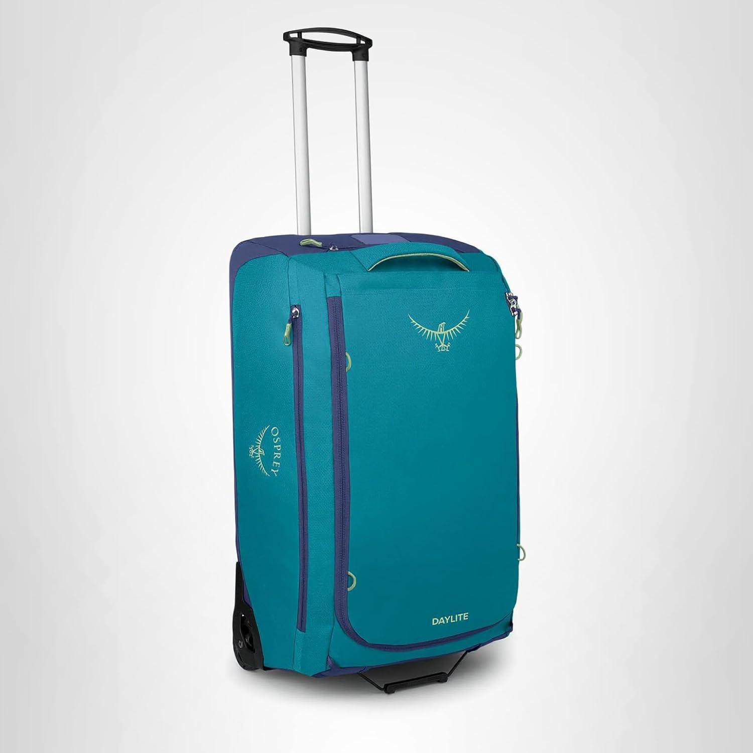 imageOsprey Daylite 85L Wheeled Collapsible Travel Duffel Bag Lightweight Durable Rolling Suitcase BlackBlue SpikemossAlkaline