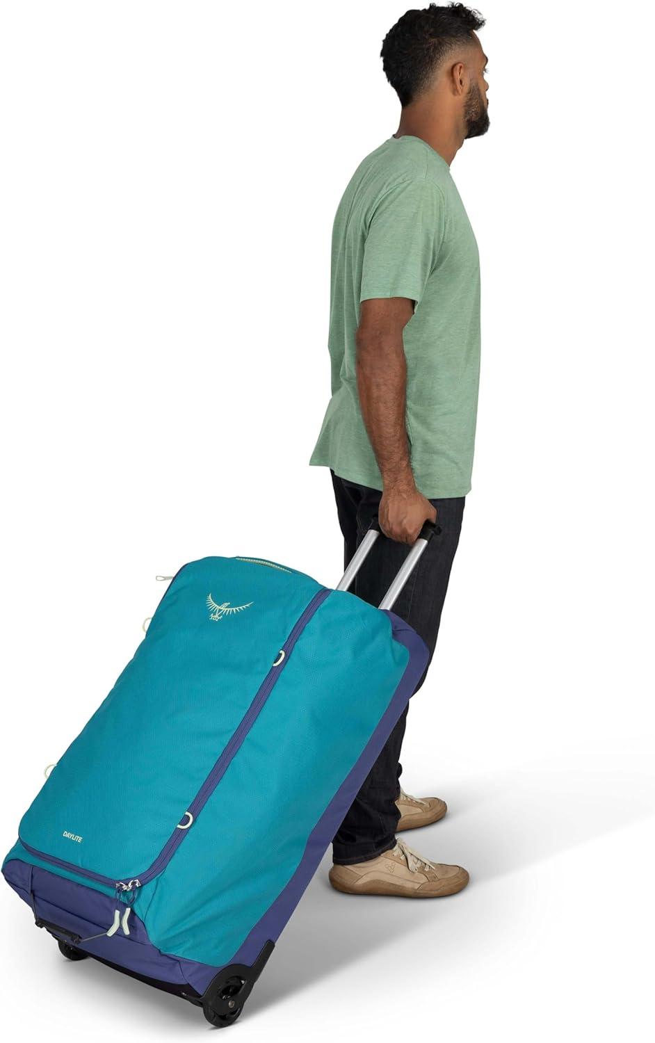 imageOsprey Daylite 85L Wheeled Collapsible Travel Duffel Bag Lightweight Durable Rolling Suitcase BlackBlue SpikemossAlkaline