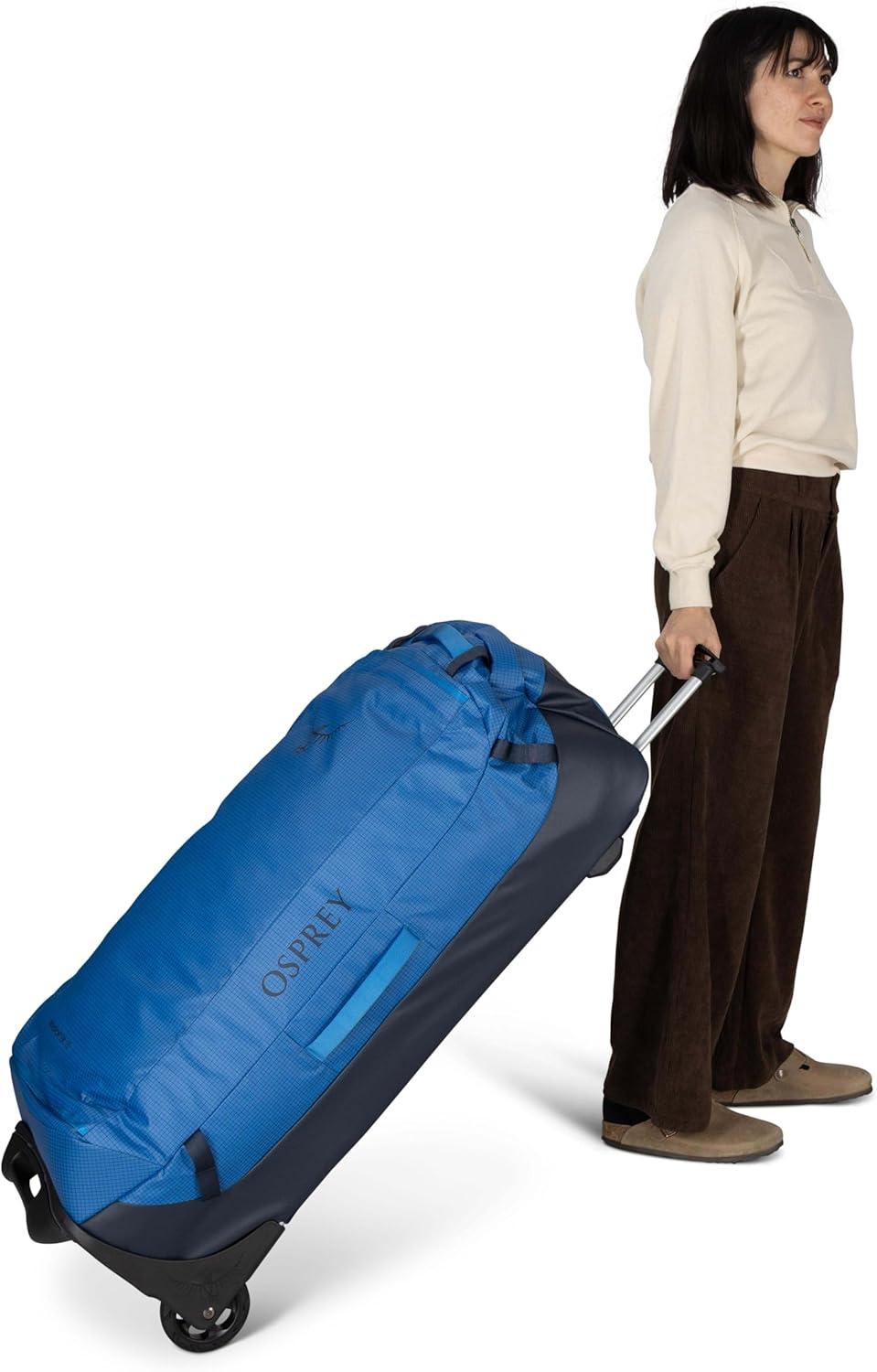 imageOsprey Transporter 60L Wheeled Travel Duffel Bag Lightweight Rolling Suitcase for Men and Women Blue FlameNocturnal BlueRaven Black