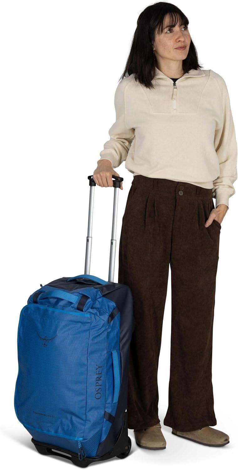 imageOsprey Transporter 60L Wheeled Travel Duffel Bag Lightweight Rolling Suitcase for Men and Women Blue FlameNocturnal BlueRaven Black