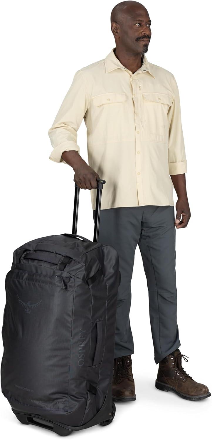 imageOsprey Transporter 60L Wheeled Travel Duffel Bag Lightweight Rolling Suitcase for Men and Women Blue FlameNocturnal BlueRaven Black