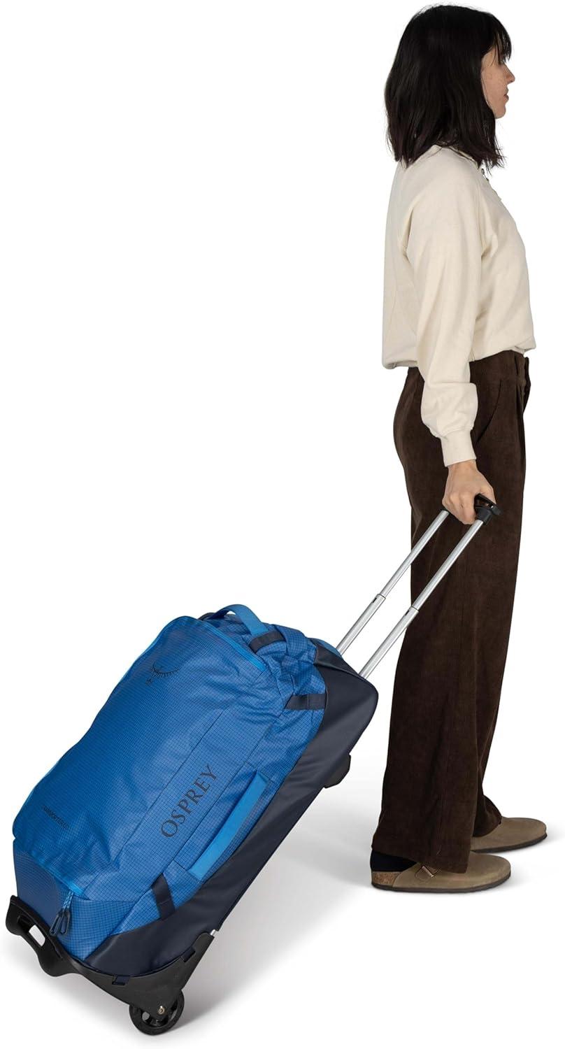 imageOsprey Transporter 60L Wheeled Travel Duffel Bag Lightweight Rolling Suitcase for Men and Women Blue FlameNocturnal BlueRaven Black