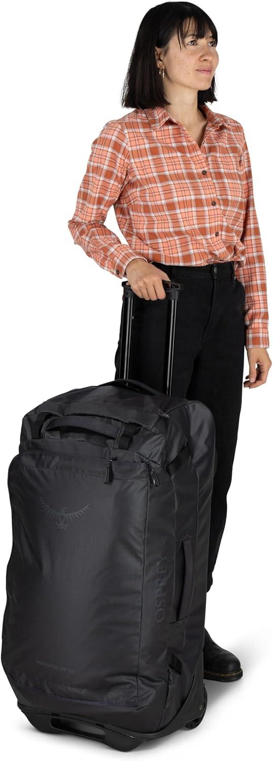 imageOsprey Transporter 60L Wheeled Travel Duffel Bag Lightweight Rolling Suitcase for Men and Women Blue FlameNocturnal BlueRaven Black