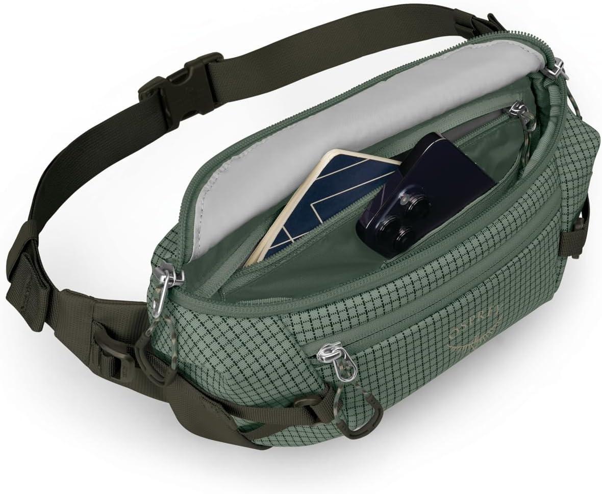 imageOsprey Transporter Commuter Waist Pack Travel Fanny Pack Lightweight Crossbody BagPine LeafEarl Grey