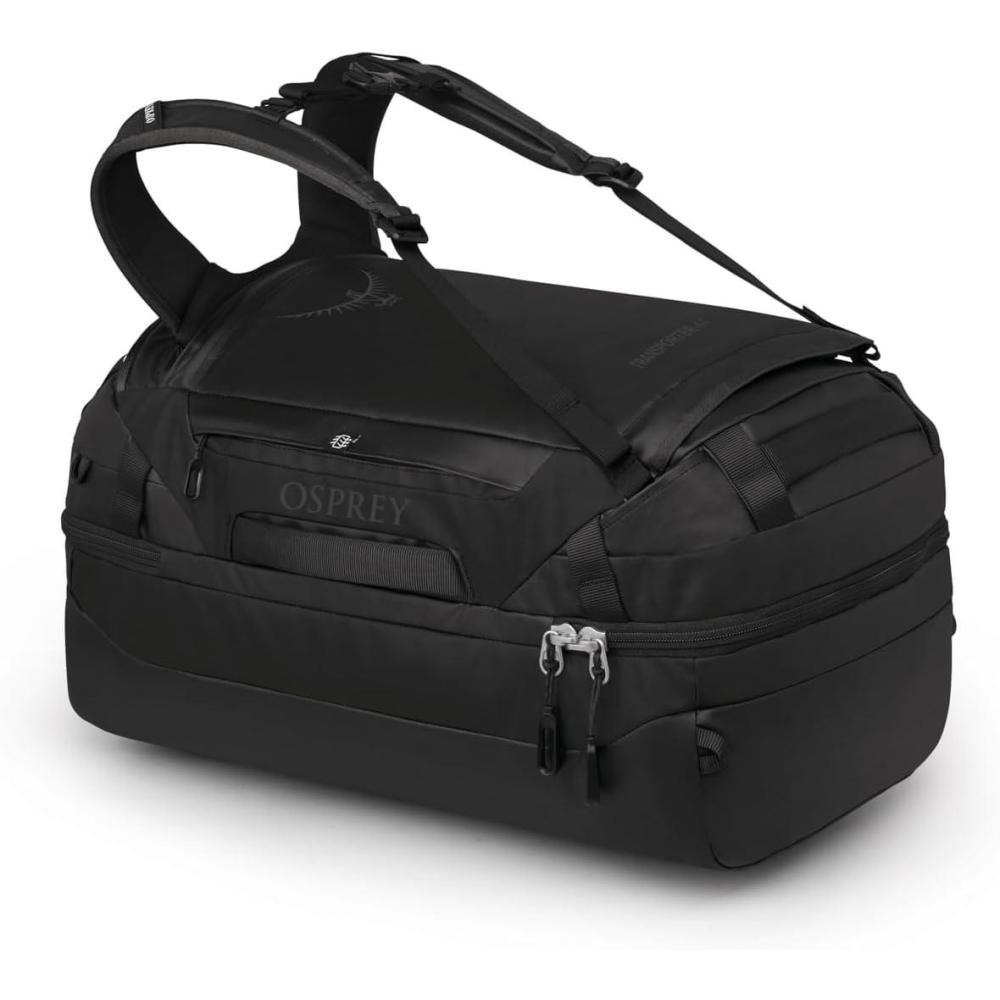 imageOsprey Transporter Durable Squffel Bag Water Resistant Square Split Travel Duffel BackpackRaven Black