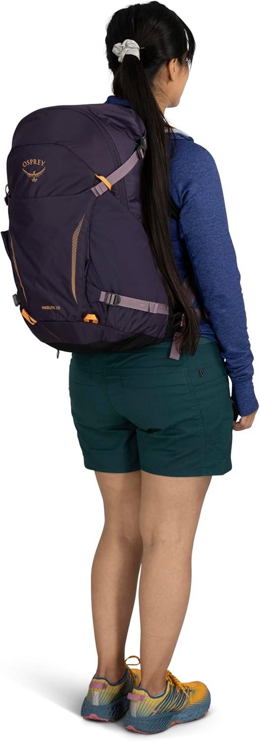 imageOsprey Hikelite 26L Hiking Backpack for Men and Women Lightweight Breathable Backpanel and Raincover Ideal for Hikes Travel and Everyday Use in Any Weather Purple InkPurple DuskCheddar OrangeStardust YellowGray Wolf