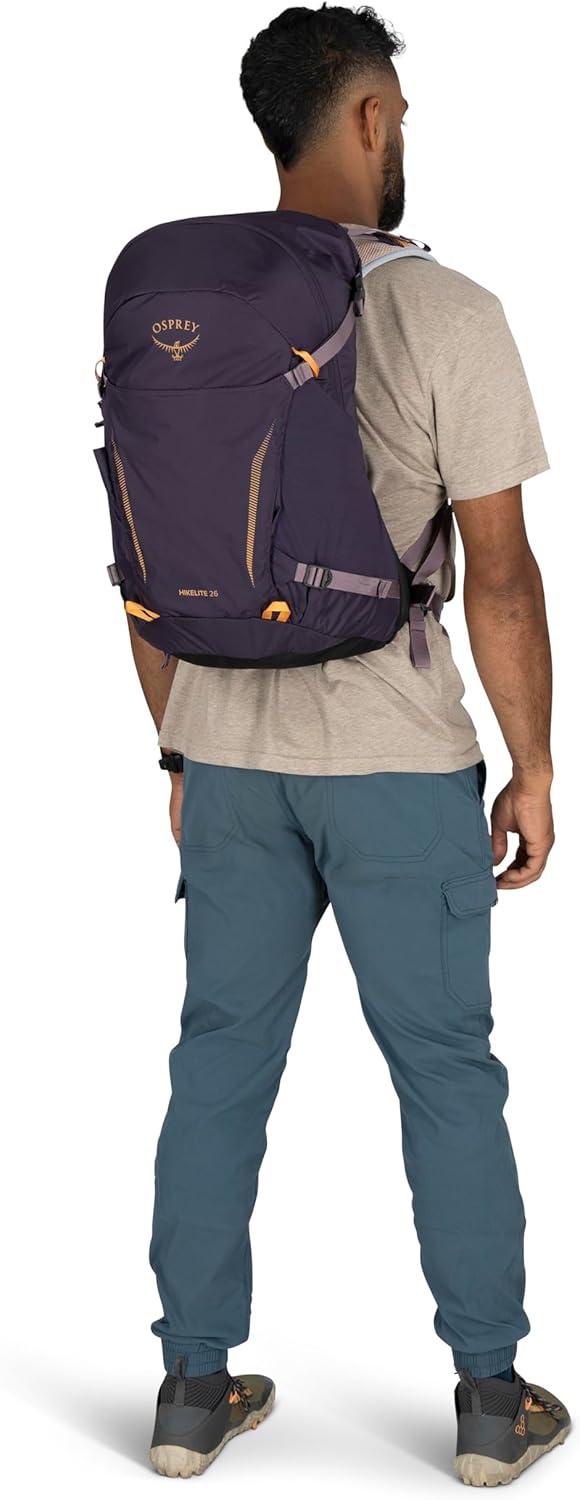 imageOsprey Hikelite 26L Hiking Backpack for Men and Women Lightweight Breathable Backpanel and Raincover Ideal for Hikes Travel and Everyday Use in Any Weather Purple InkPurple DuskCheddar OrangeStardust YellowGray Wolf