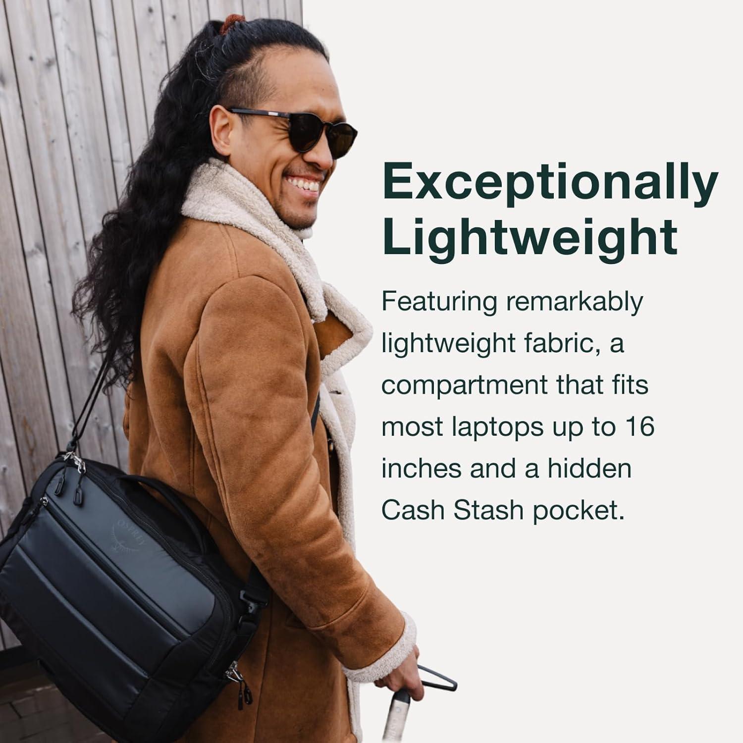 imageOsprey Ozone Brief Bag Lightweight Shoulder Bag with Padded Laptop Sleeve Removable Strap and Hidden Cash Pocket Travel Briefcase and Personal Item Fits Most 16 Laptops CarryOn Companion